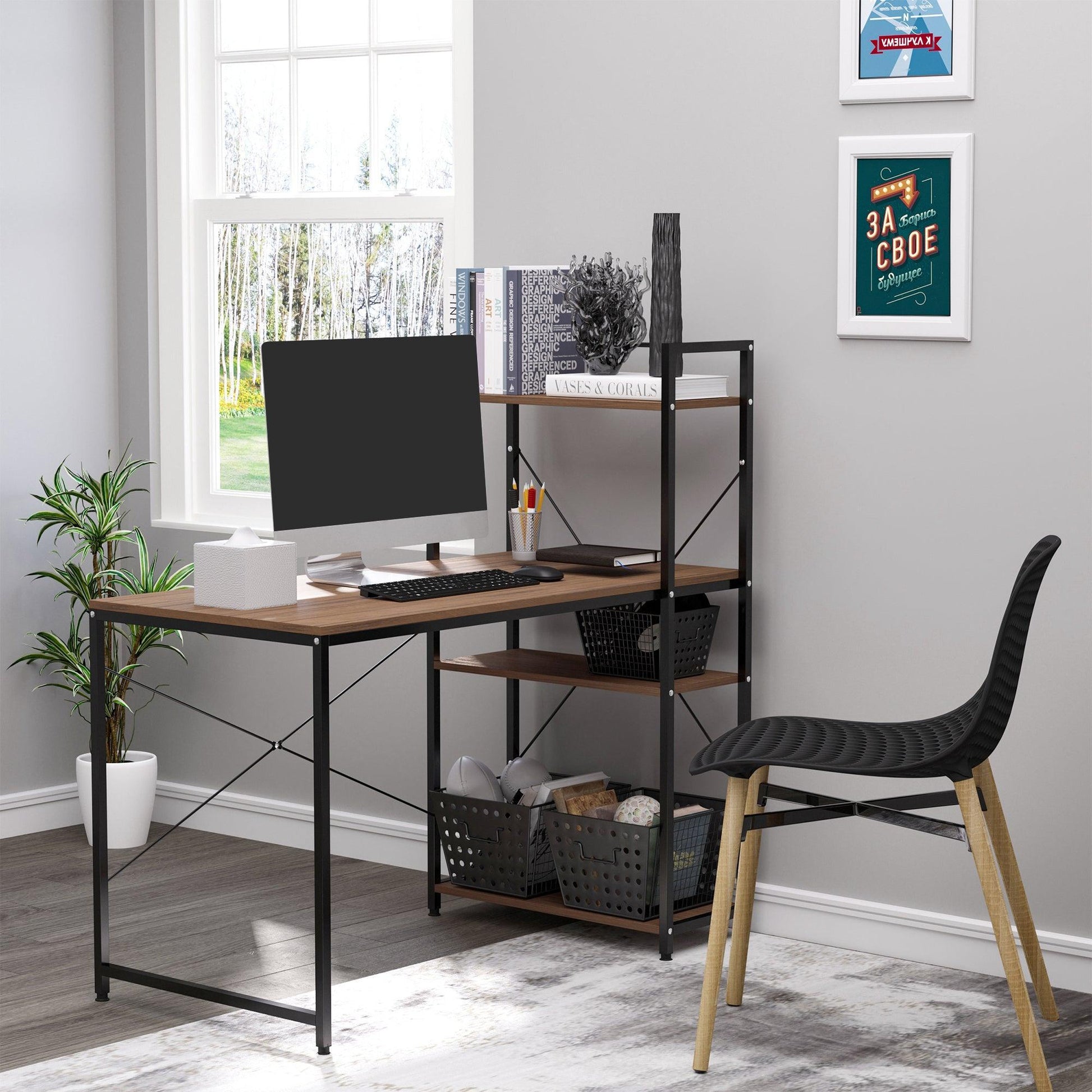 HOMCOM Computer Desk with Bookshelf & Storage - ALL4U RETAILER LTD