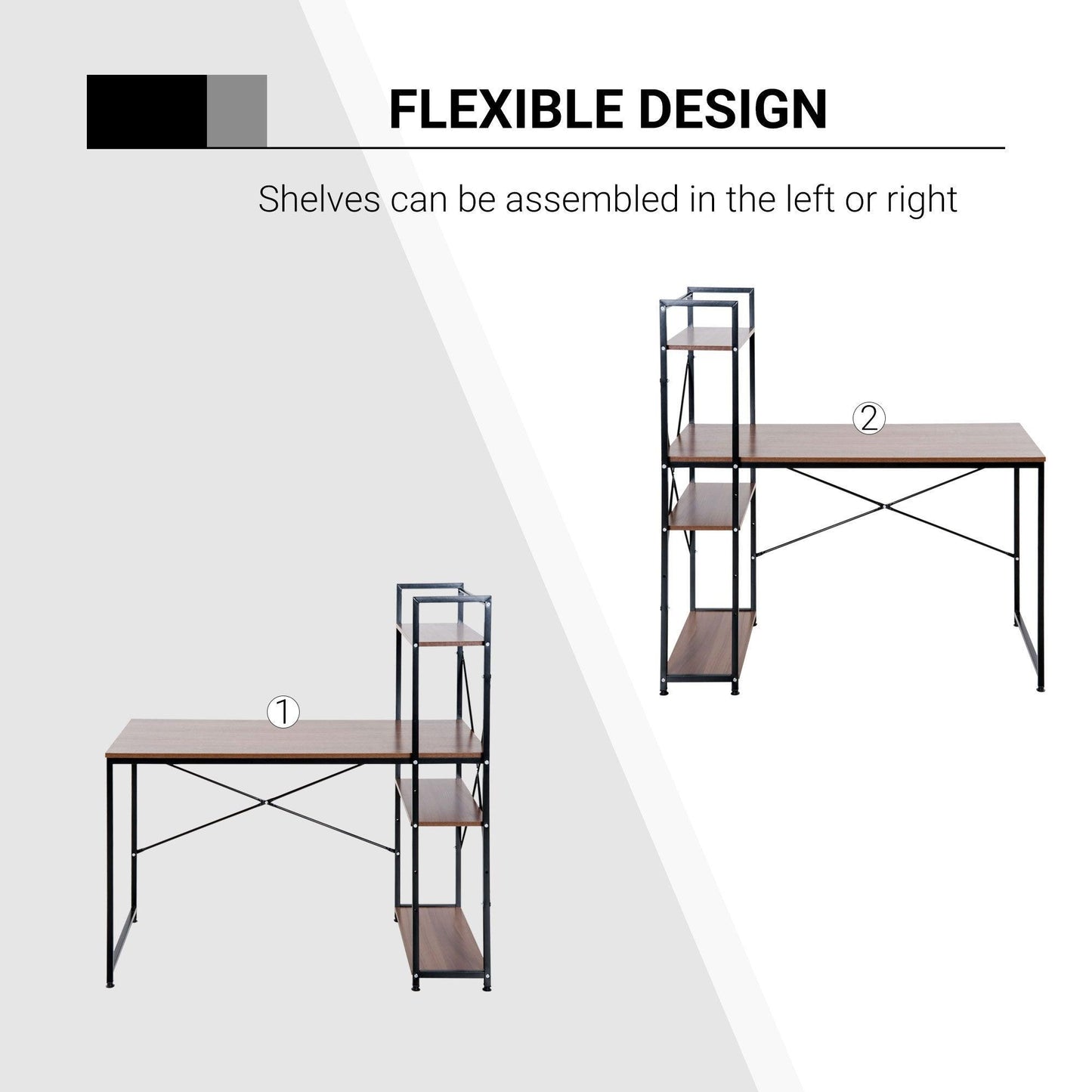 HOMCOM Computer Desk with Bookshelf & Storage - ALL4U RETAILER LTD