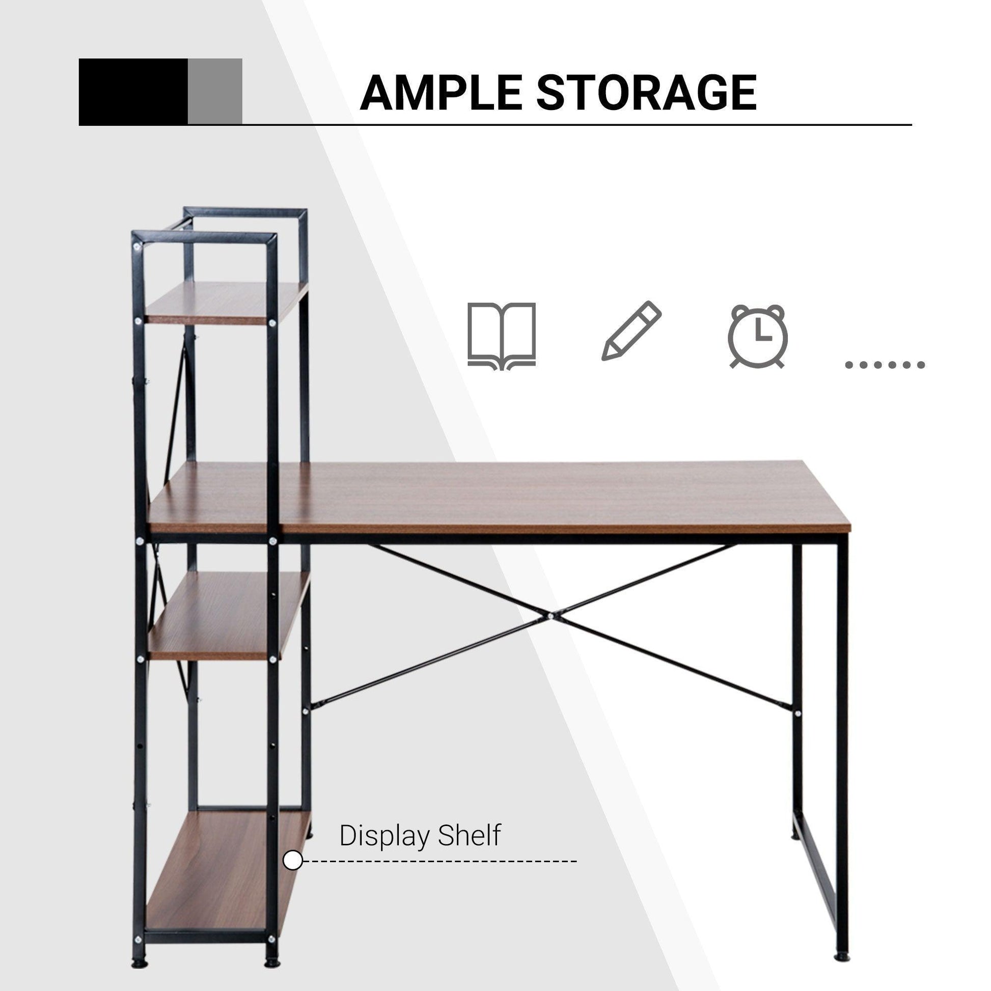 HOMCOM Computer Desk with Bookshelf & Storage - ALL4U RETAILER LTD