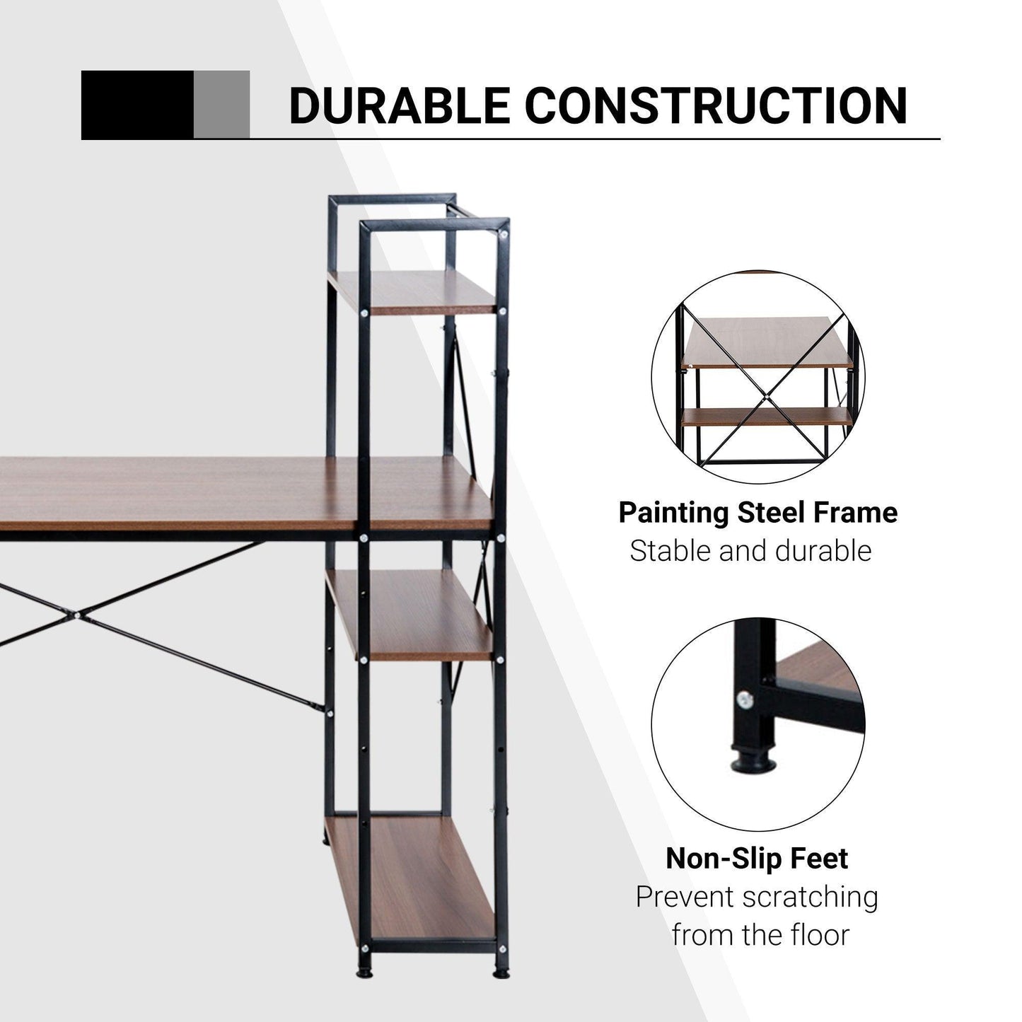 HOMCOM Computer Desk with Bookshelf & Storage - ALL4U RETAILER LTD