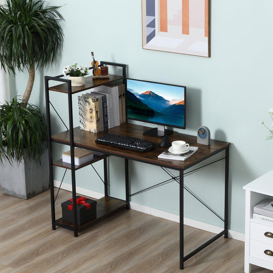 HOMCOM Computer Desk with Bookshelf Storage - ALL4U RETAILER LTD