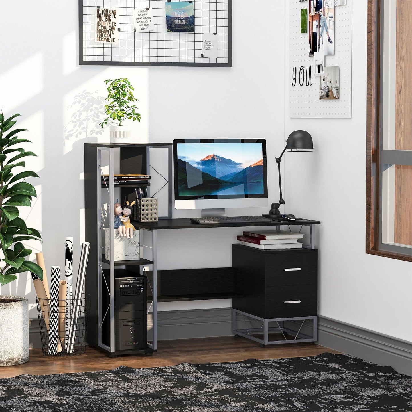 HOMCOM Computer Desk with Drawers - ALL4U RETAILER LTD