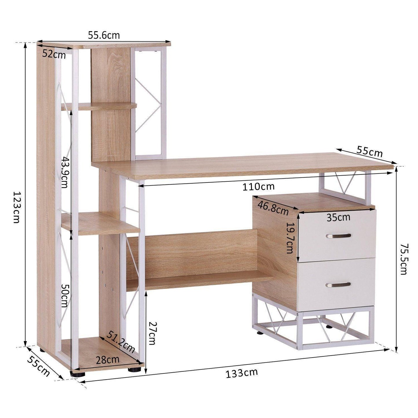 HOMCOM Computer Desk with Drawers - ALL4U RETAILER LTD