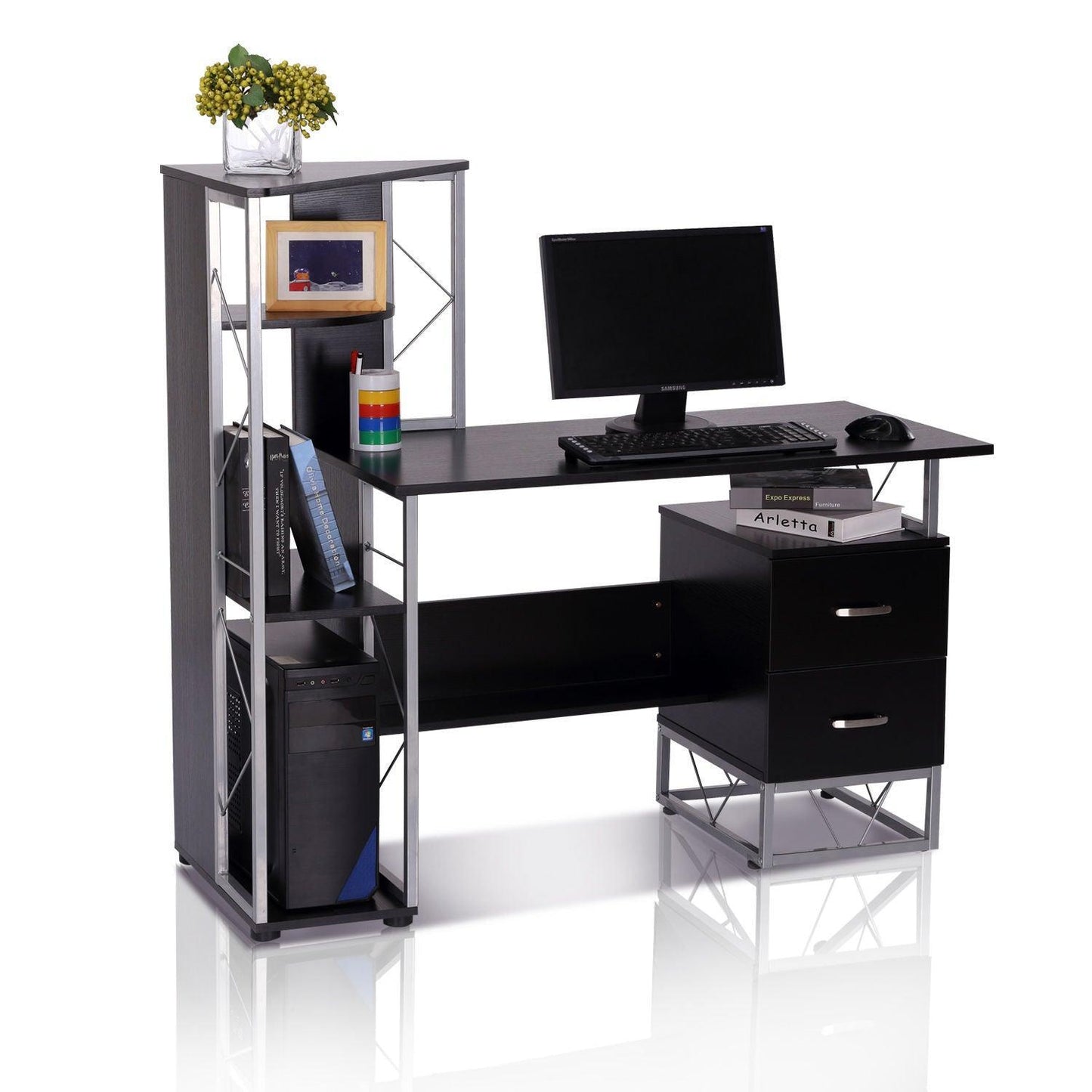 HOMCOM Computer Desk with Drawers - ALL4U RETAILER LTD