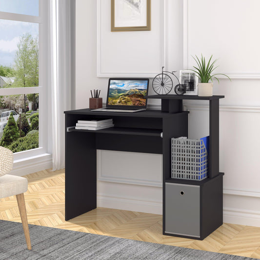 HOMCOM Computer Desk with Keyboard Tray & Storage Drawer - Black - ALL4U RETAILER LTD