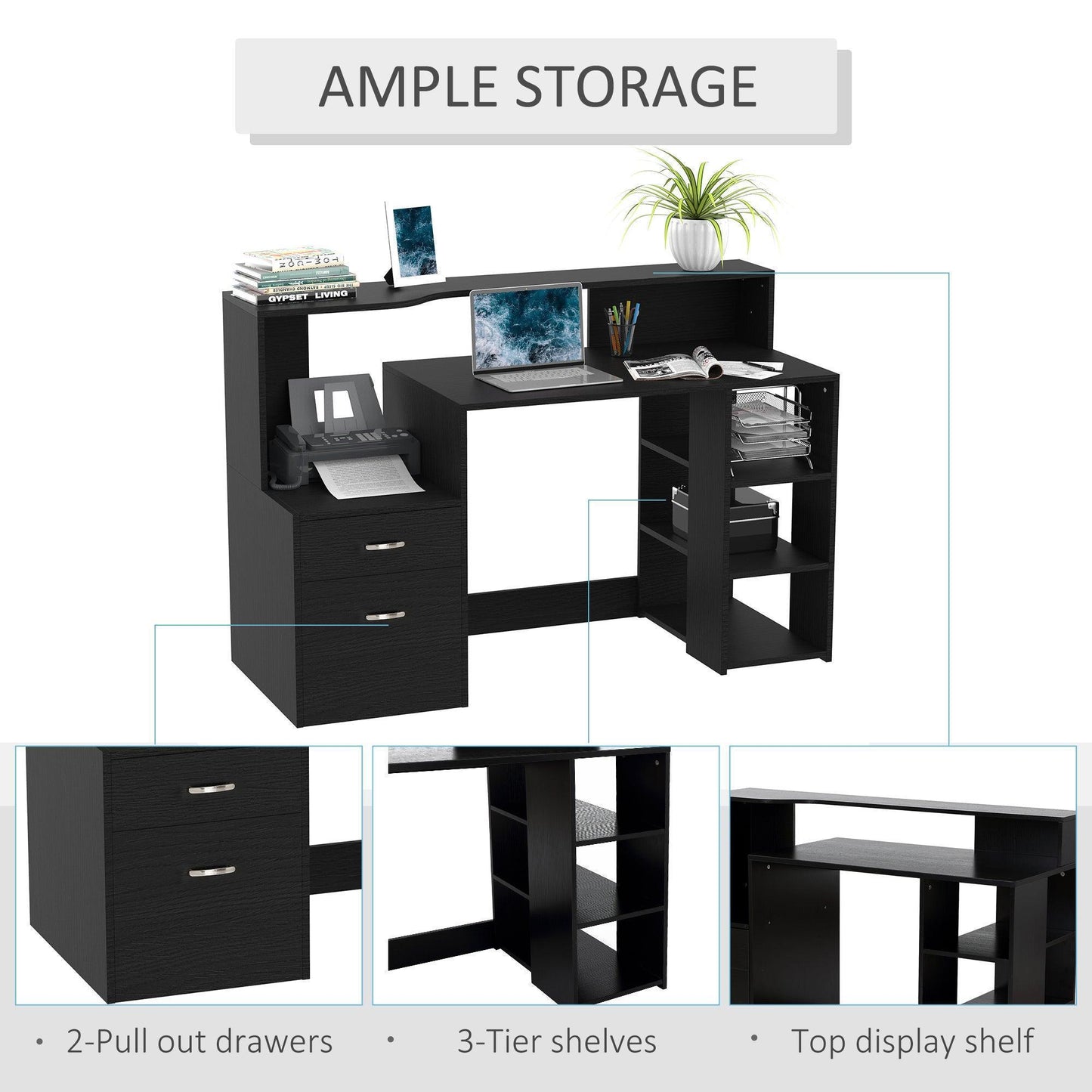 HOMCOM Computer Desk with Storage Drawer - Modern Home Office - ALL4U RETAILER LTD