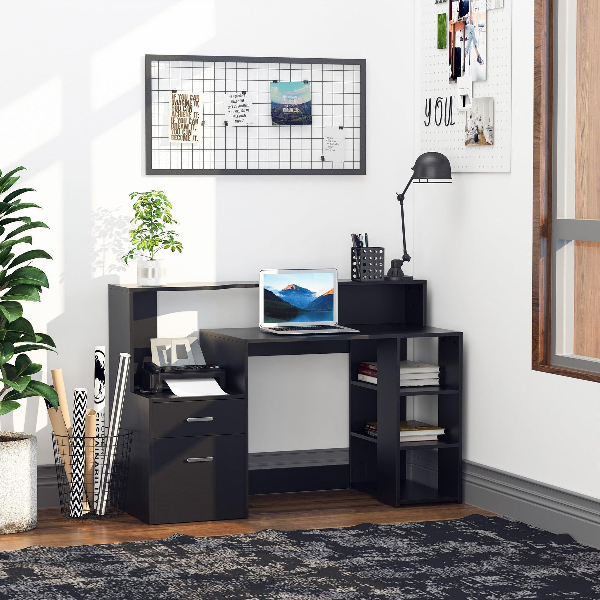 HOMCOM Computer Desk with Storage Drawer - Modern Home Office - ALL4U RETAILER LTD