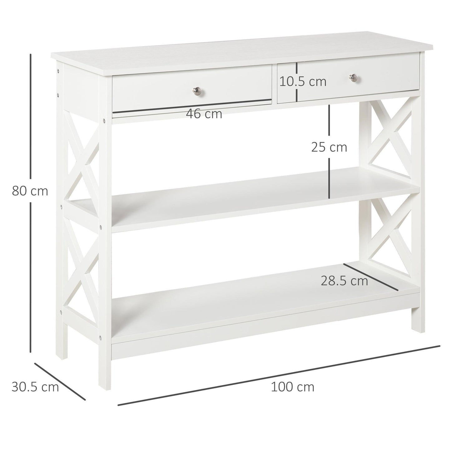 HOMCOM Console Table with Shelves and Drawers - White - ALL4U RETAILER LTD