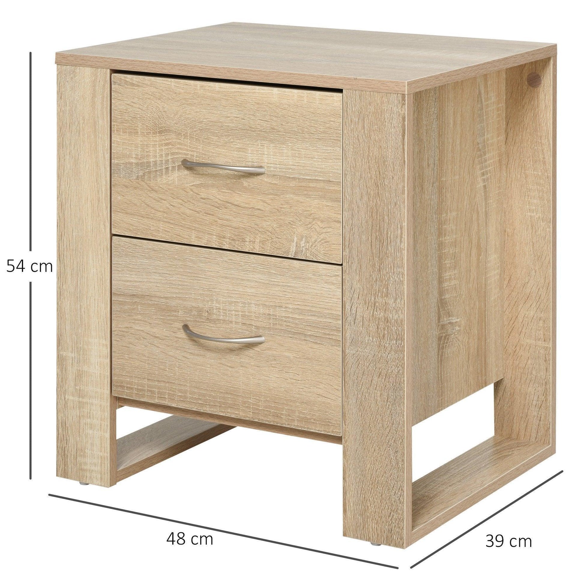 HOMCOM Contemporary Oak Nightstand with 2 Drawers - ALL4U RETAILER LTD