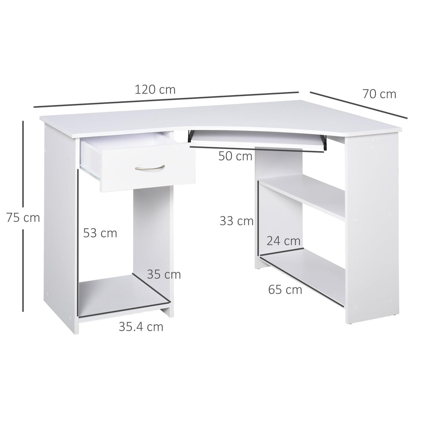 HOMCOM Corner Computer Desk with Shelves & Keyboard Tray - ALL4U RETAILER LTD