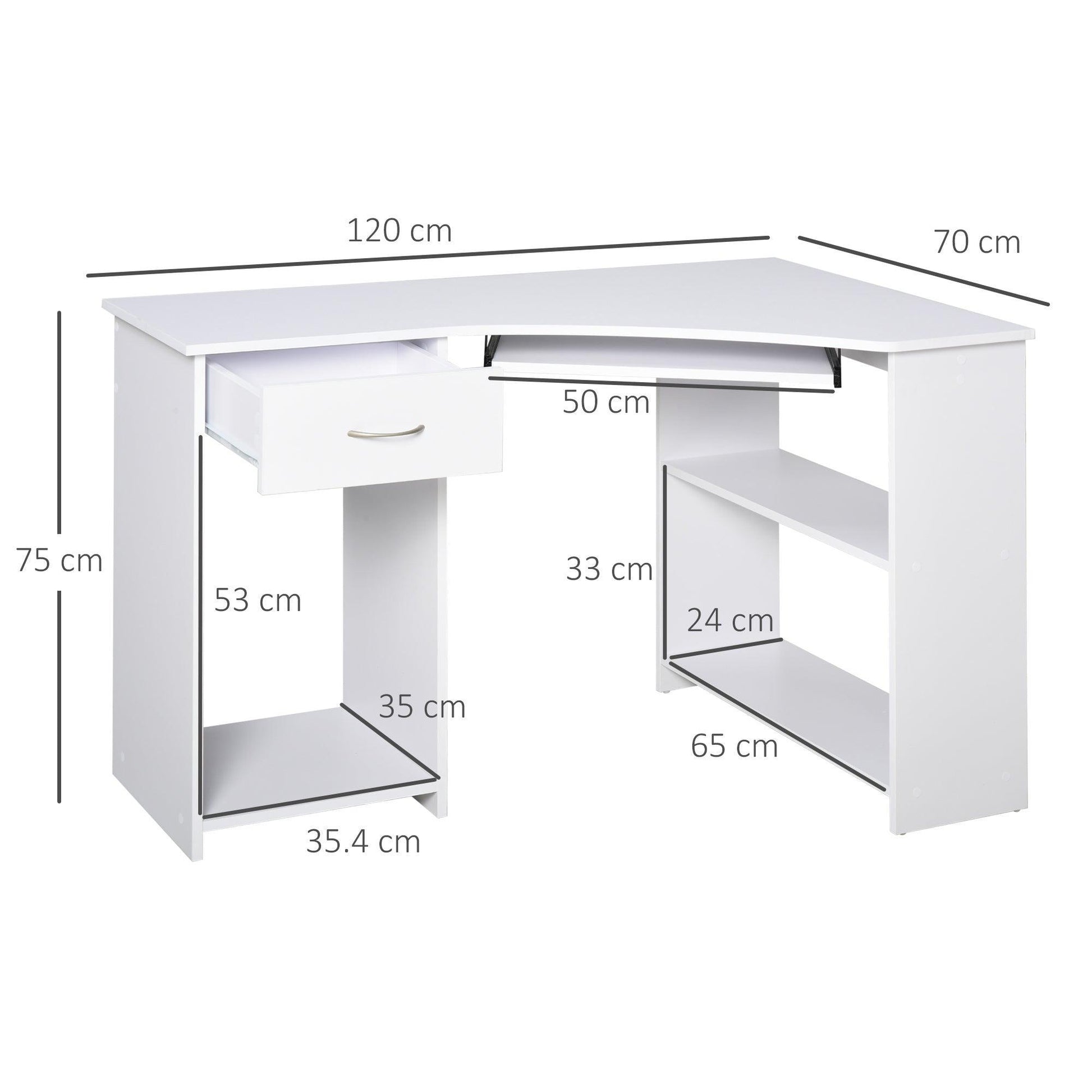 HOMCOM Corner Computer Desk with Shelves & Keyboard Tray - ALL4U RETAILER LTD