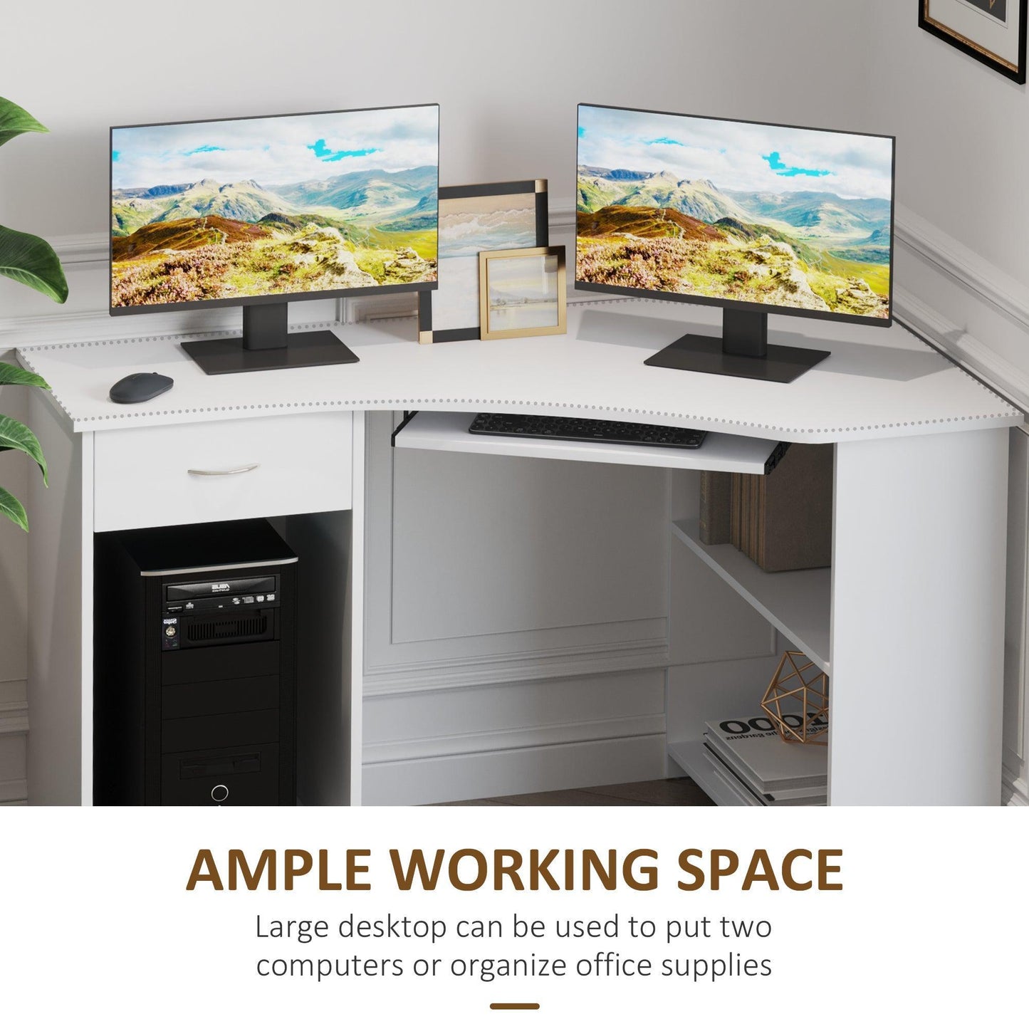 HOMCOM Corner Computer Desk with Shelves & Keyboard Tray - ALL4U RETAILER LTD