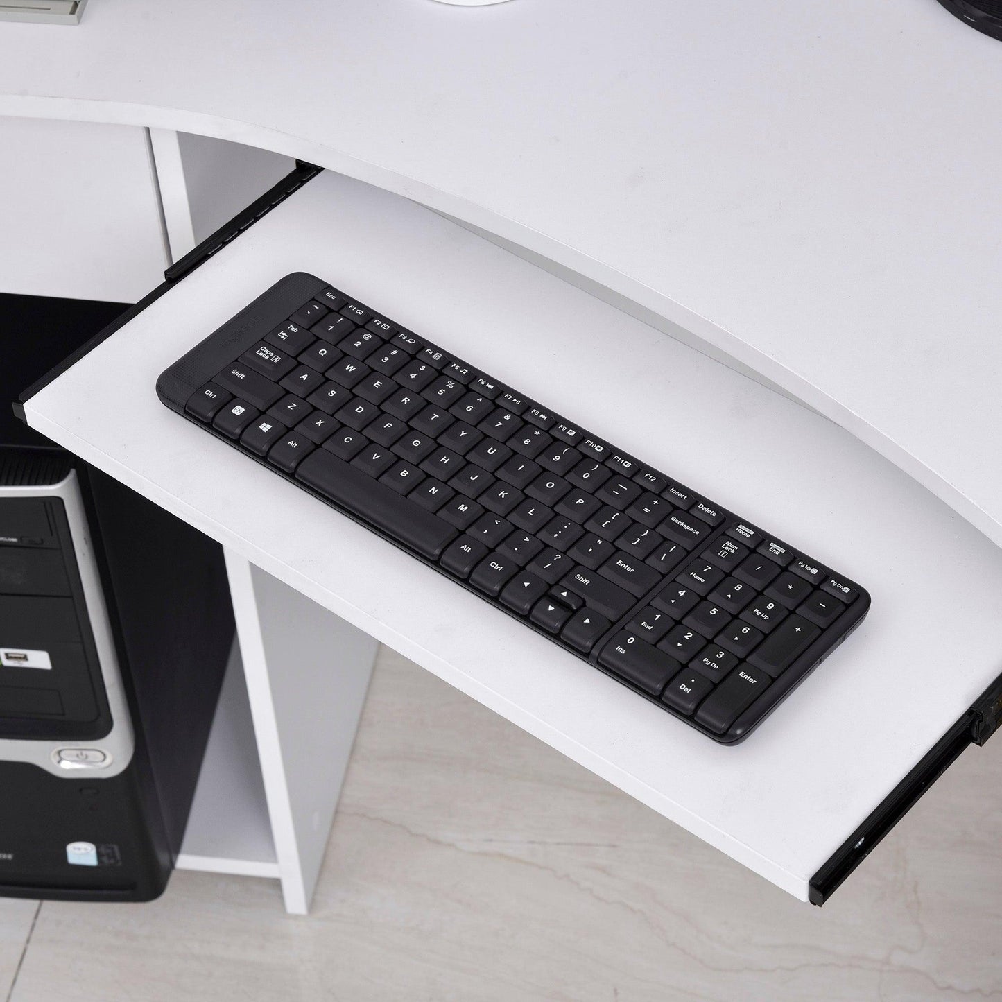 HOMCOM Corner Computer Desk with Shelves & Keyboard Tray - ALL4U RETAILER LTD