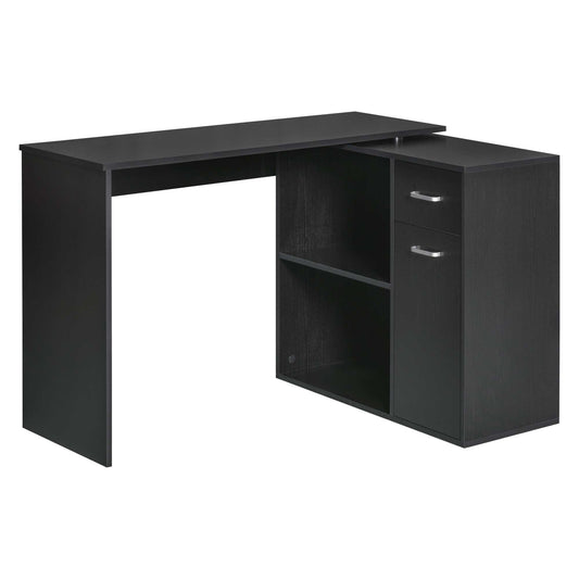 HOMCOM Corner Computer Desk with Storage Shelf - Black - ALL4U RETAILER LTD
