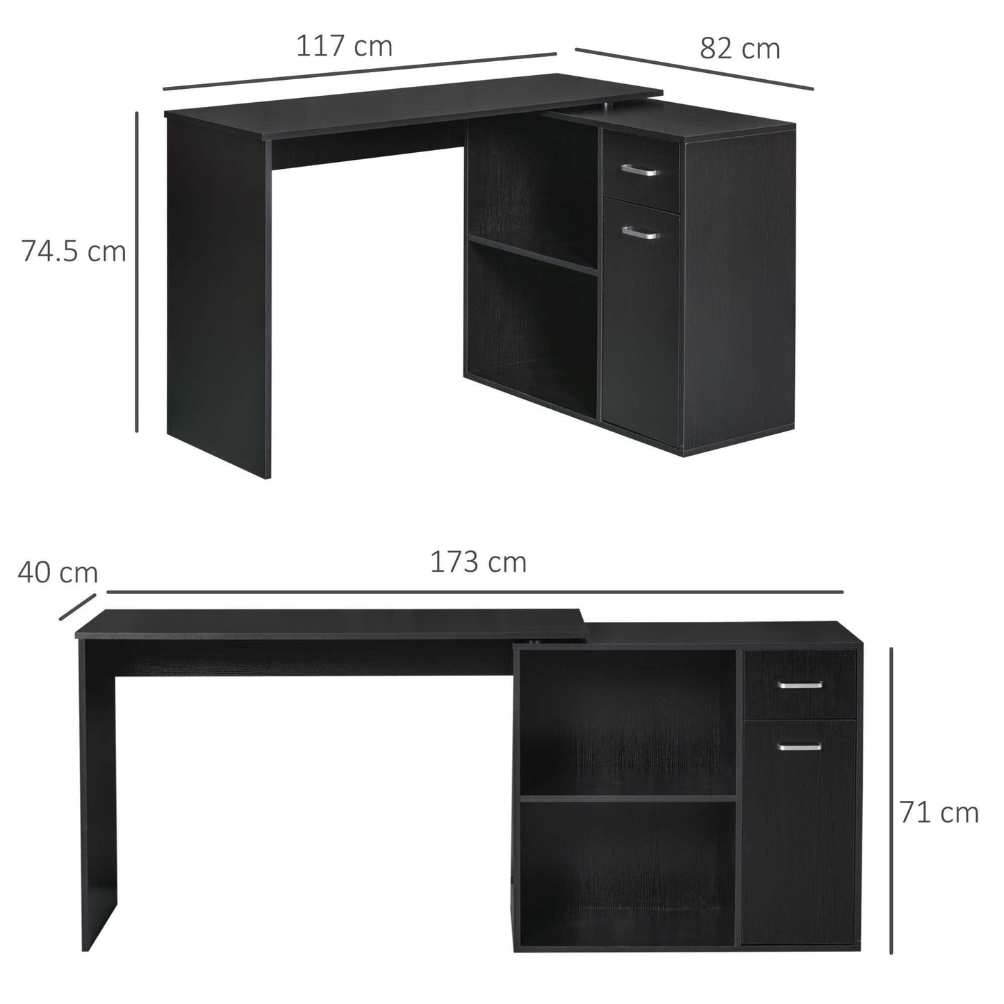 HOMCOM Corner Computer Desk with Storage Shelf - Black - ALL4U RETAILER LTD