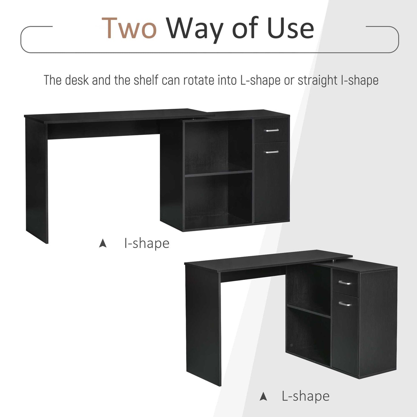 HOMCOM Corner Computer Desk with Storage Shelf - Black - ALL4U RETAILER LTD