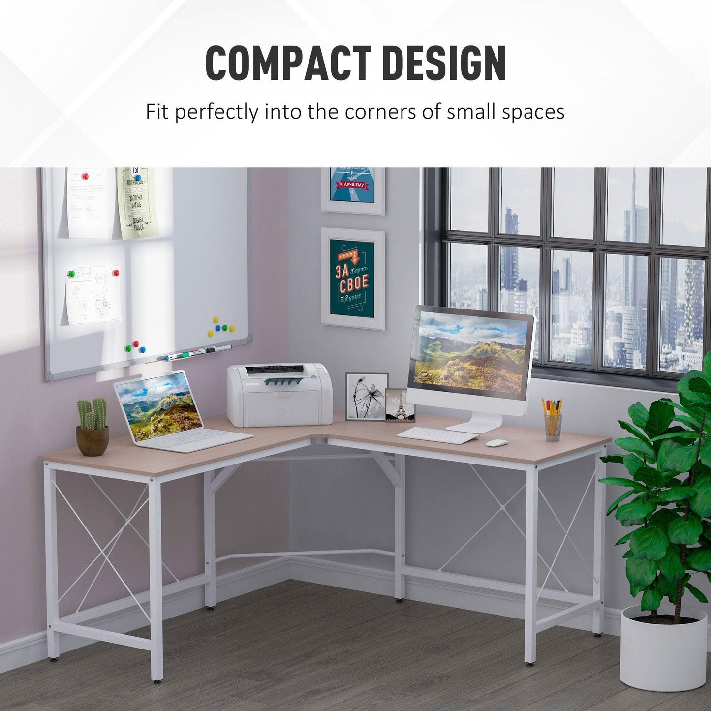 HOMCOM Corner Gaming Desk L-Shape Computer Workstation - ALL4U RETAILER LTD