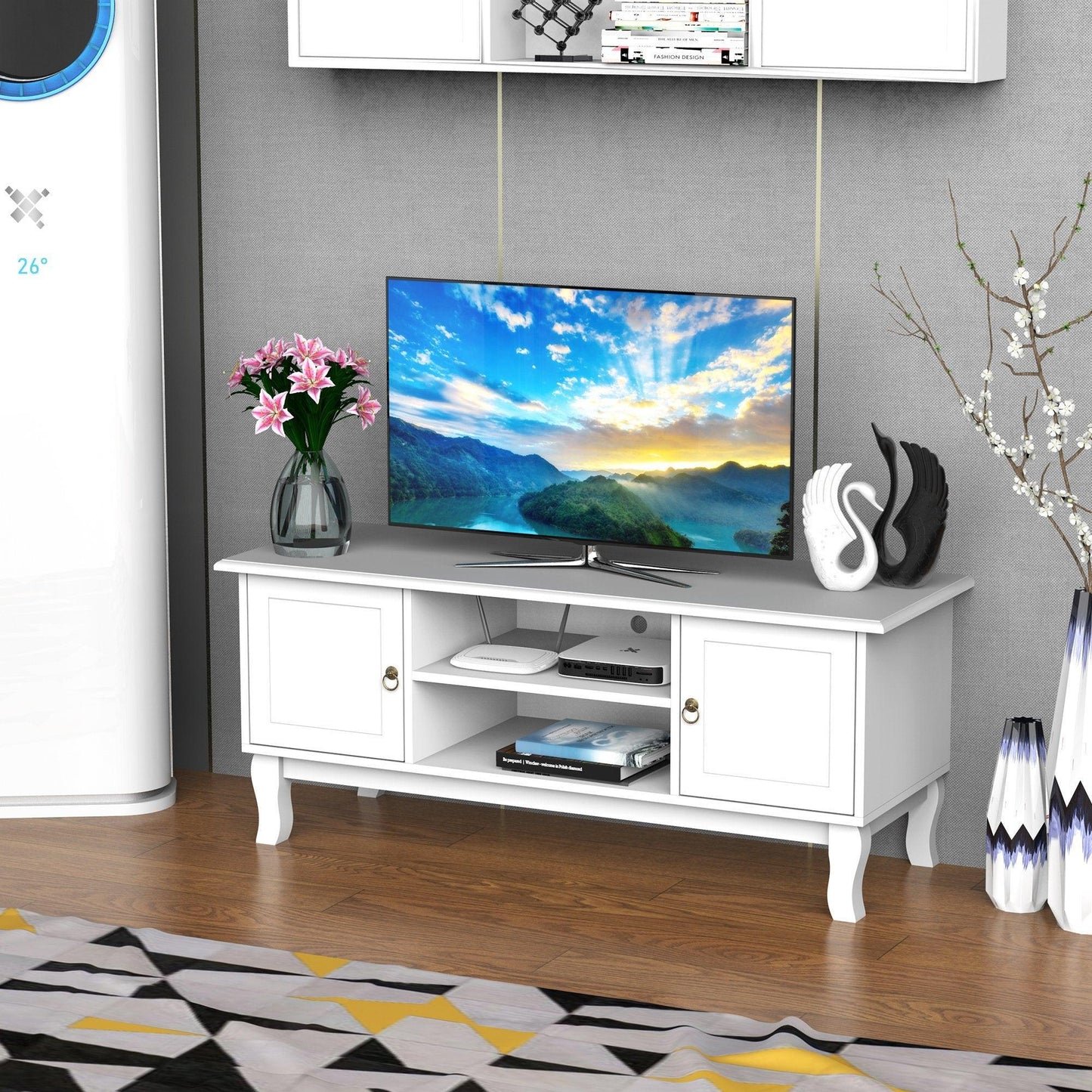 HOMCOM Corner TV Stand - White MDF - ALL4U RETAILER LTD