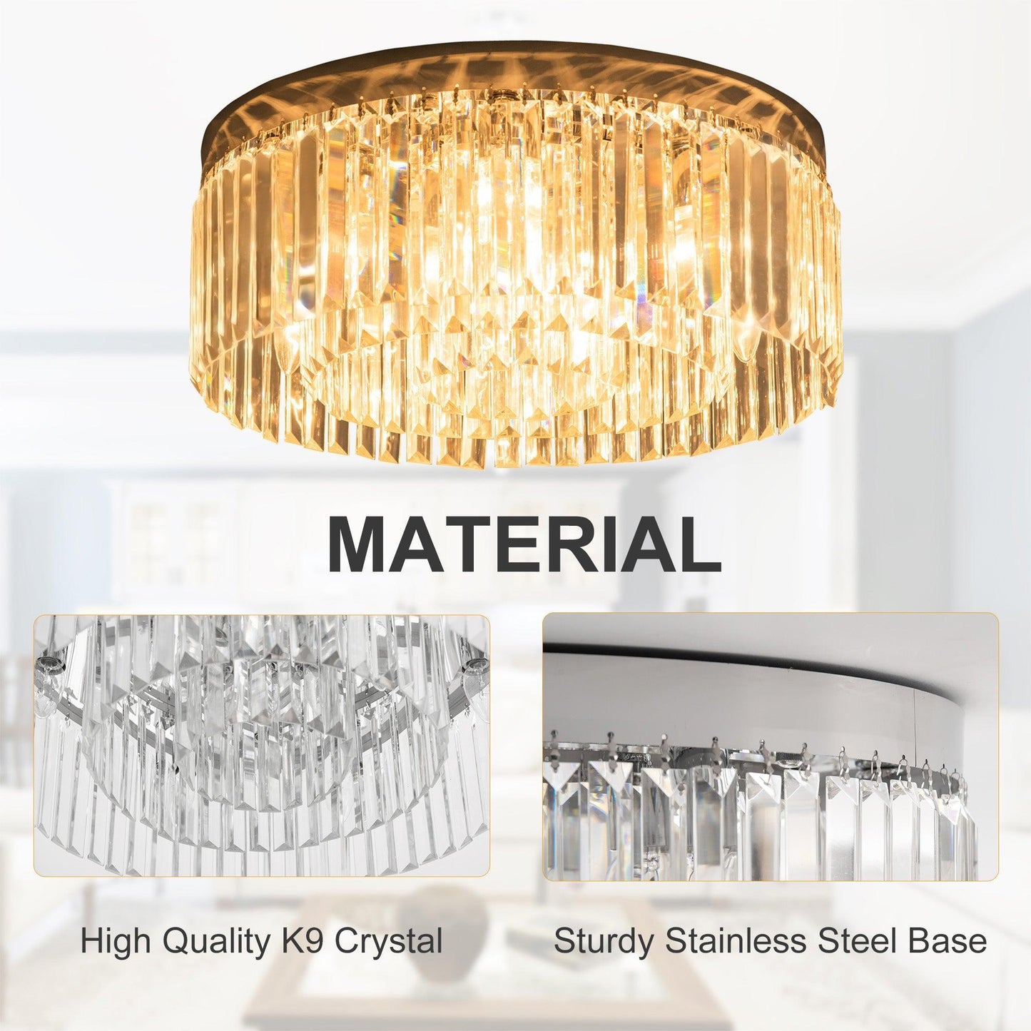 HOMCOM Crystal Ceiling Light Elegant Chandelier - ALL4U RETAILER LTD