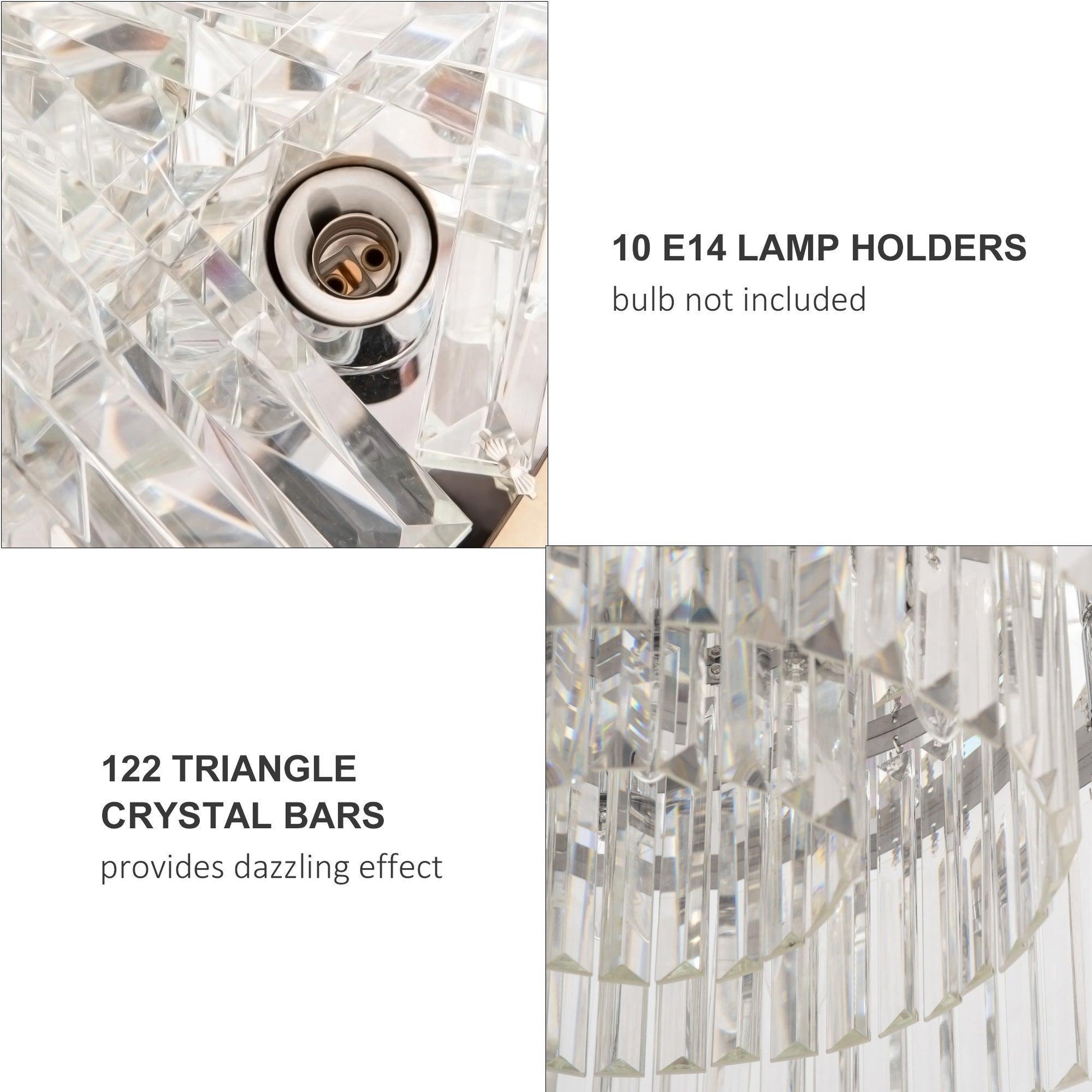 HOMCOM Crystal Ceiling Light Elegant Chandelier - ALL4U RETAILER LTD