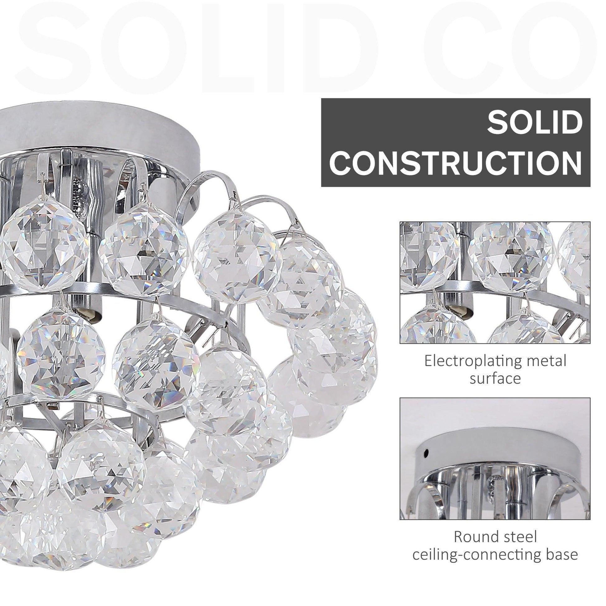 HOMCOM Crystal Chandelier - Elegant Flush Mount Pendant - ALL4U RETAILER LTD