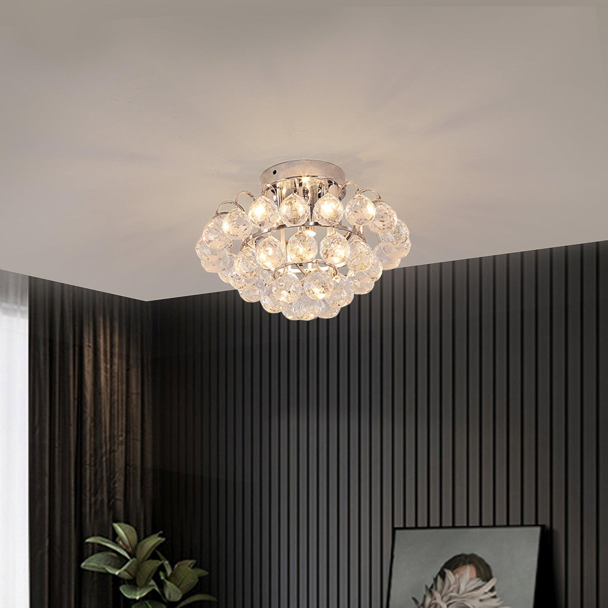 HOMCOM Crystal Chandelier - Elegant Flush Mount Pendant - ALL4U RETAILER LTD