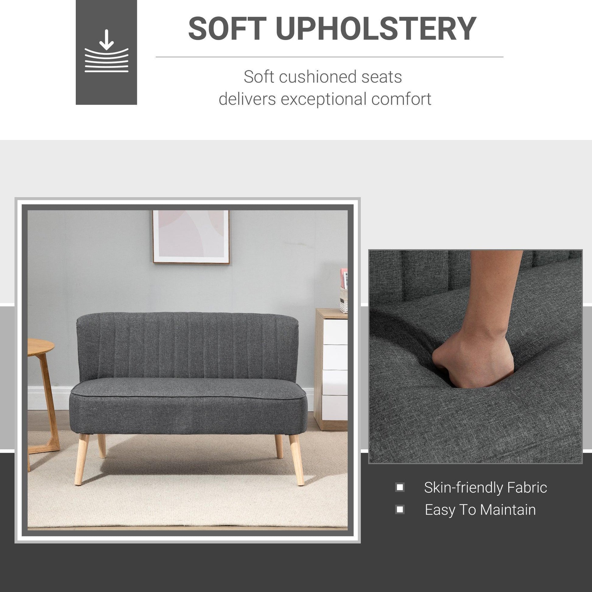 HOMCOM Dark Grey 2-Seater Sofa - ALL4U RETAILER LTD