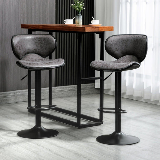 HOMCOM Dark Grey Swivel Bar Stool Set - ALL4U RETAILER LTD