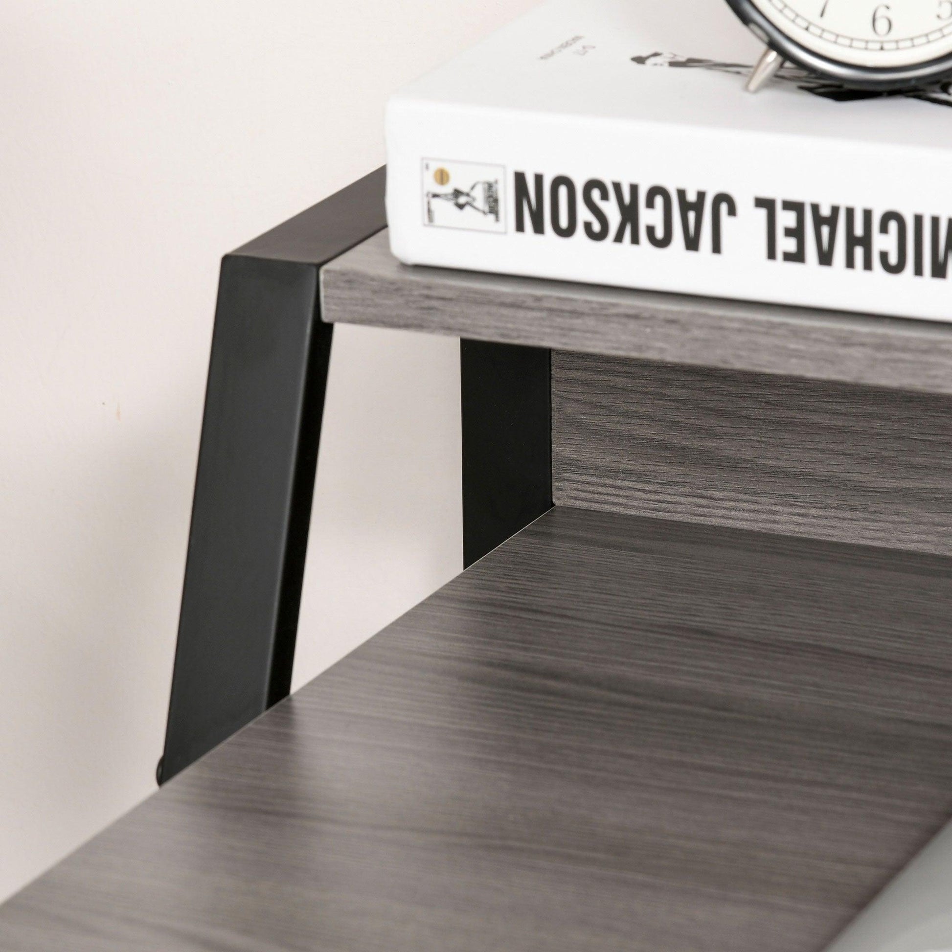 HOMCOM Desk with Storage Shelf - Black + Grey - ALL4U RETAILER LTD