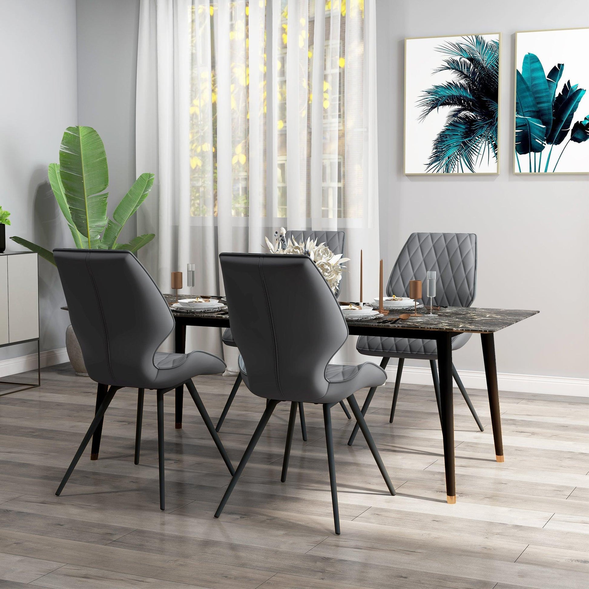 HOMCOM Dining Chairs:Set of 4, Metal Legs, PU Leather, Grey - ALL4U RETAILER LTD