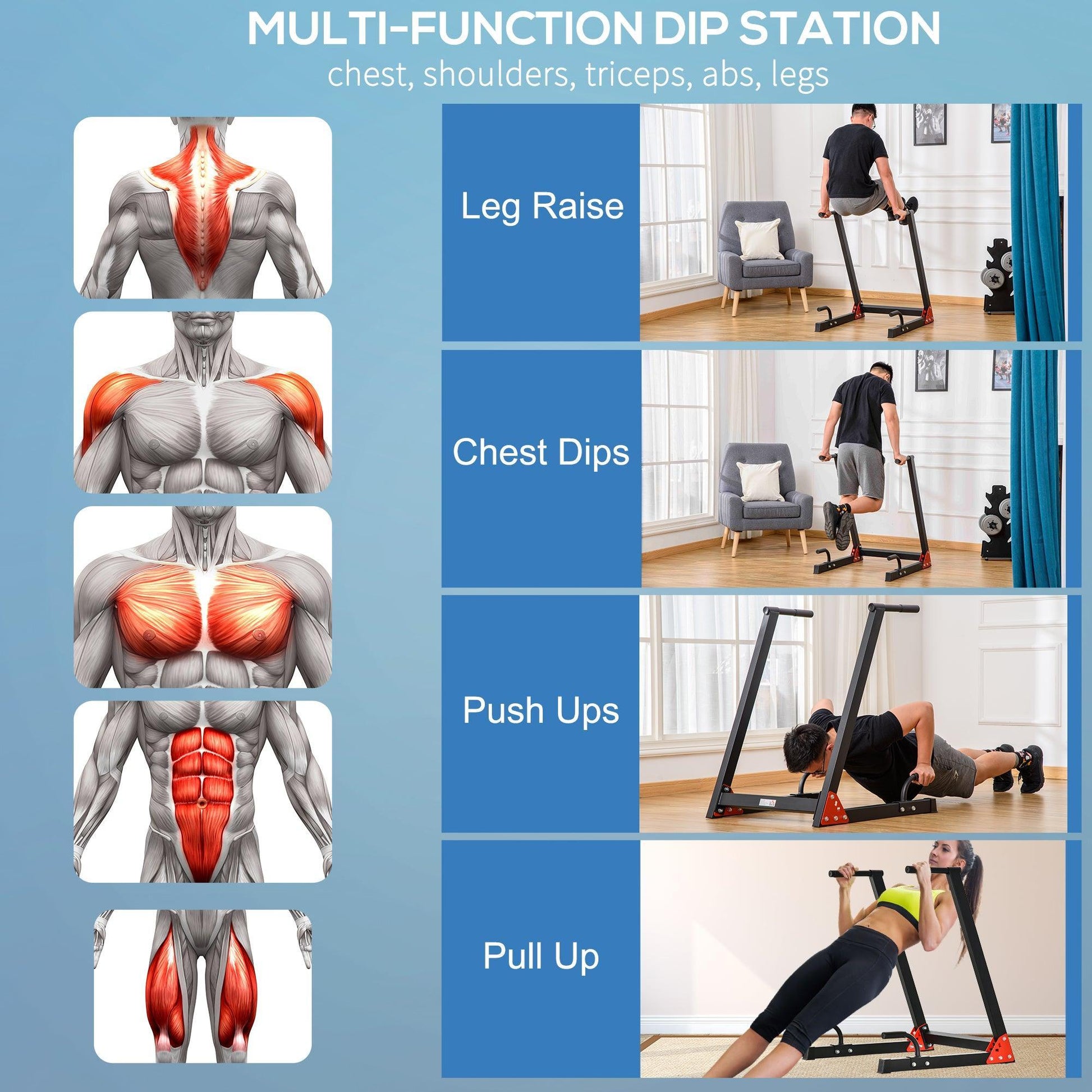 HOMCOM Dip Stand - Ultimate Upper Body Workout - ALL4U RETAILER LTD