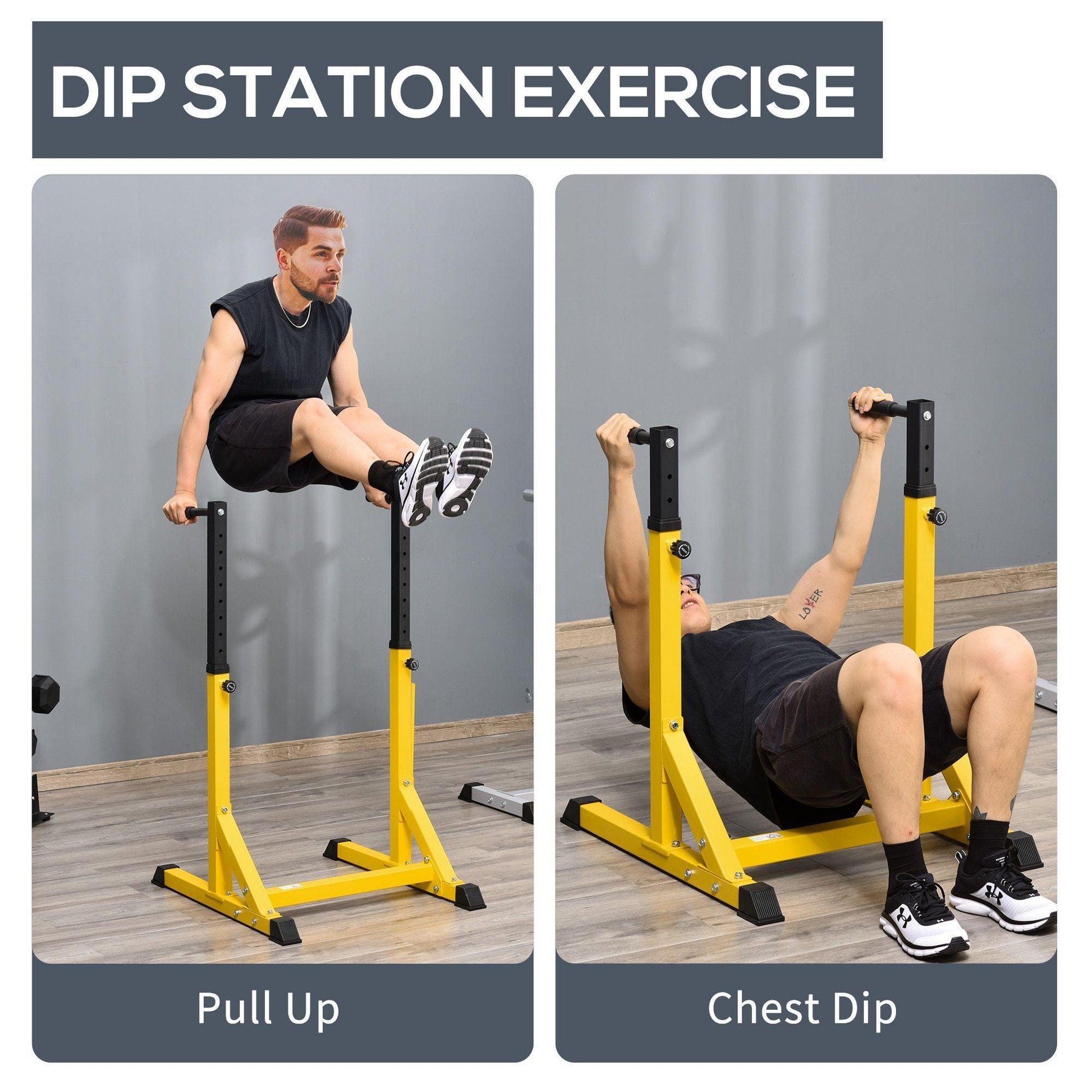 HOMCOM Dip Station Power Tower - Adjustable Home Gym Equipment - ALL4U RETAILER LTD