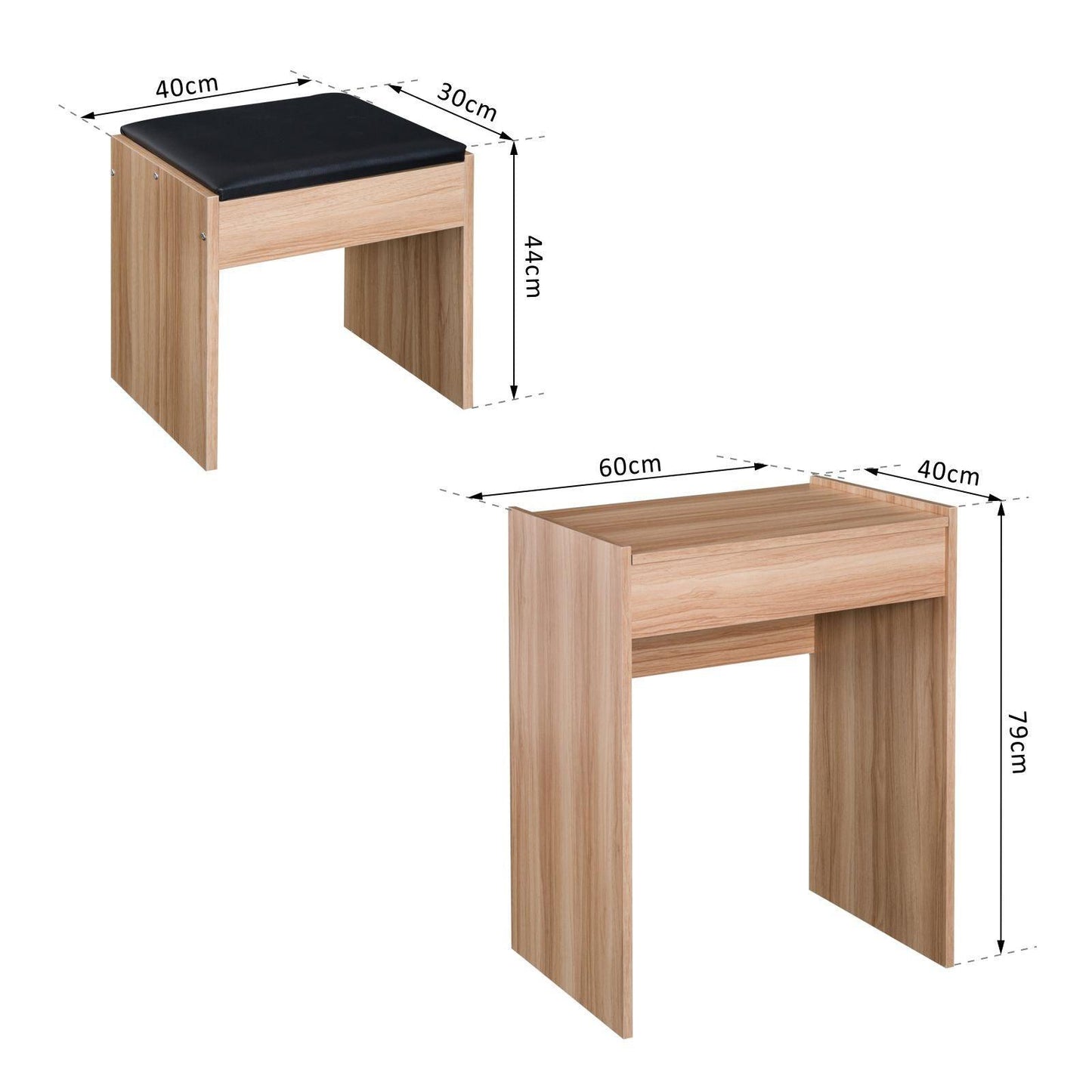 HOMCOM Dressing Table Set: Stylish Wood Grain - ALL4U RETAILER LTD