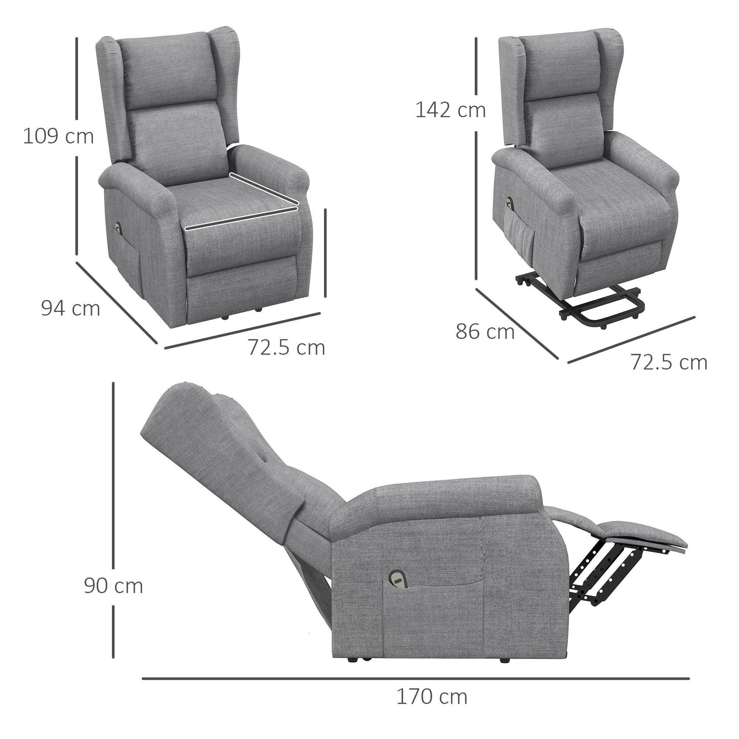 HOMCOM Elderly Power Lift Chair: Grey Recliner - ALL4U RETAILER LTD