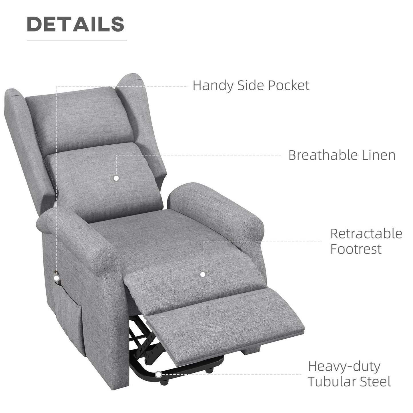 HOMCOM Elderly Power Lift Chair: Grey Recliner - ALL4U RETAILER LTD