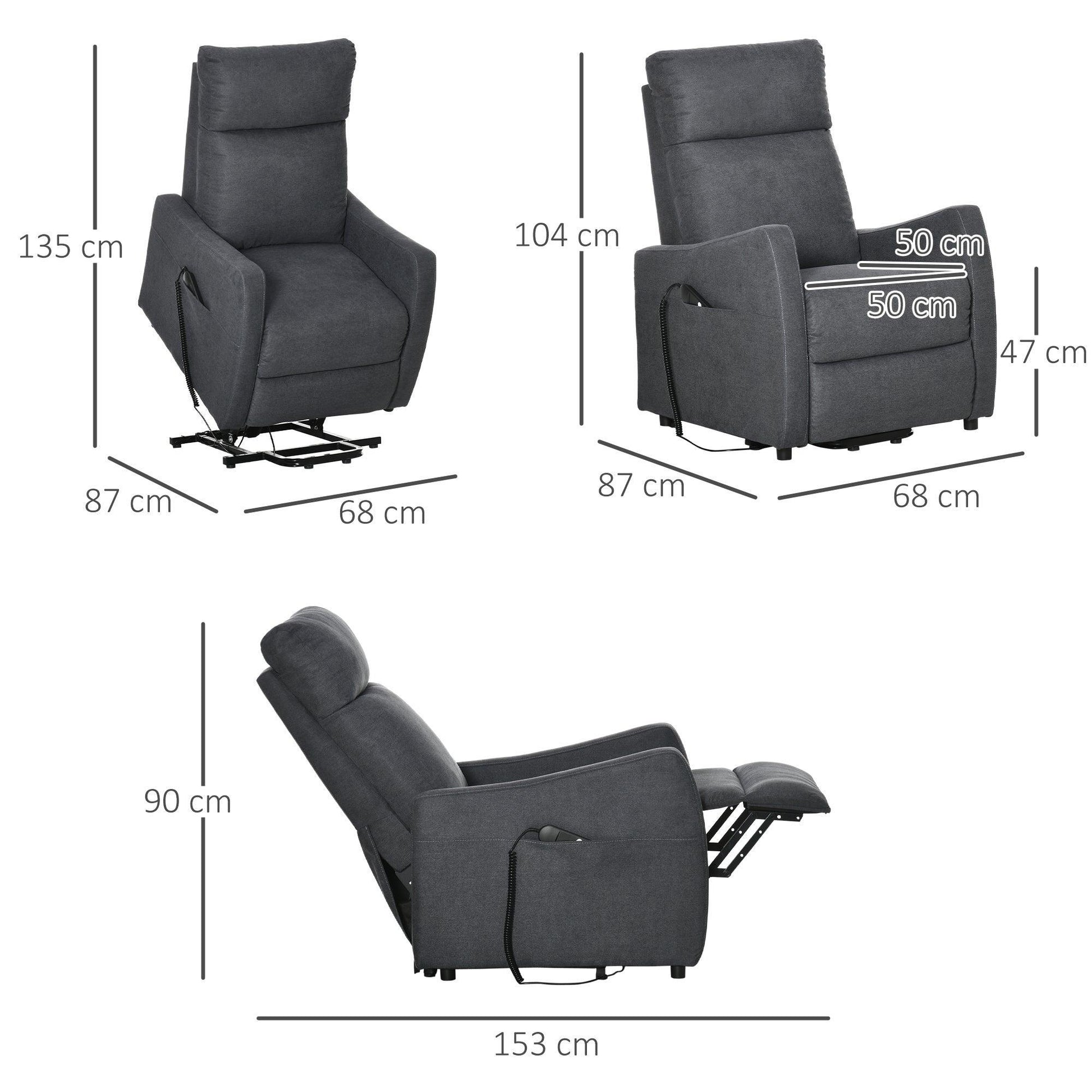 HOMCOM Elderly Power Lift Chair - Grey Recliner with Remote - ALL4U RETAILER LTD