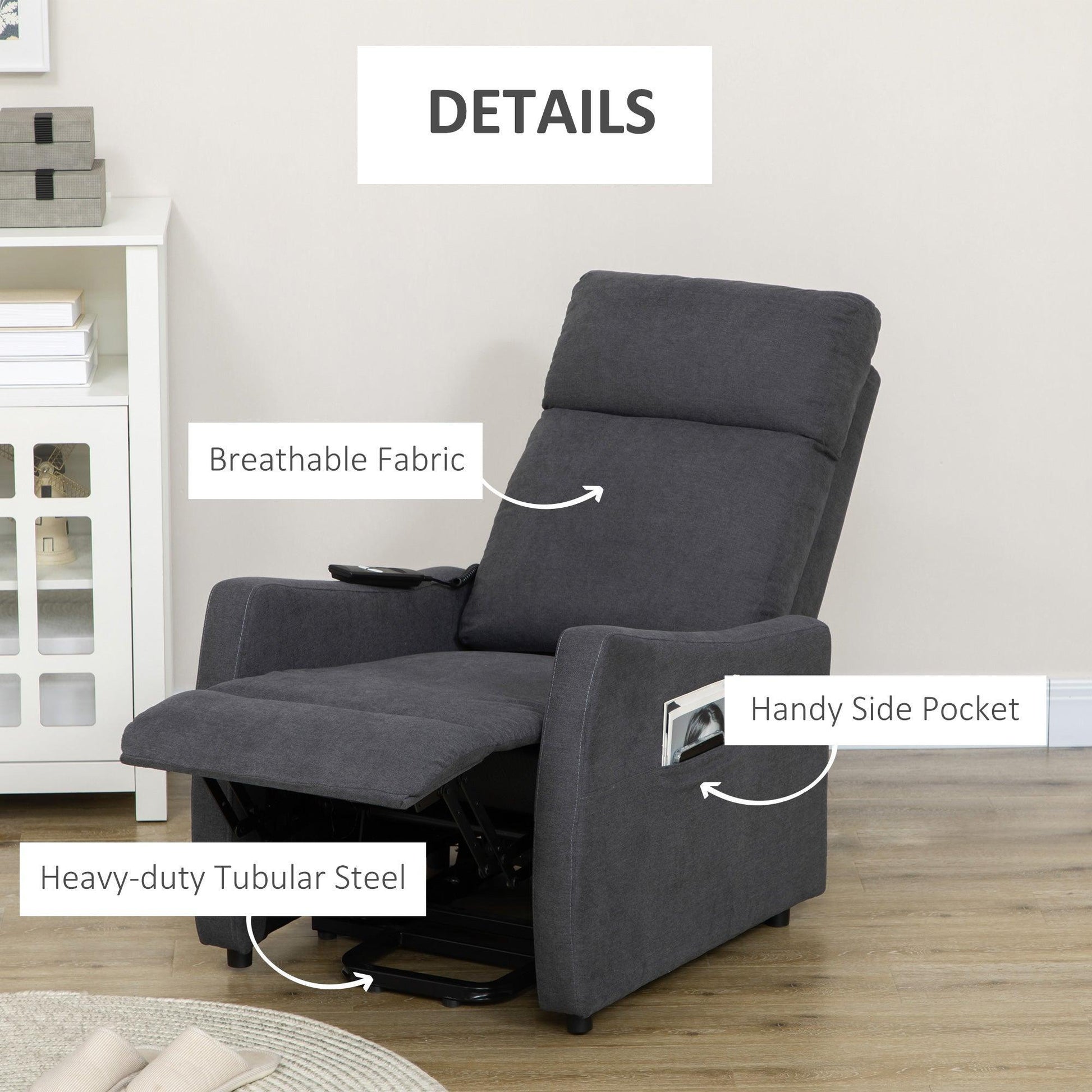 HOMCOM Elderly Power Lift Chair - Grey Recliner with Remote - ALL4U RETAILER LTD