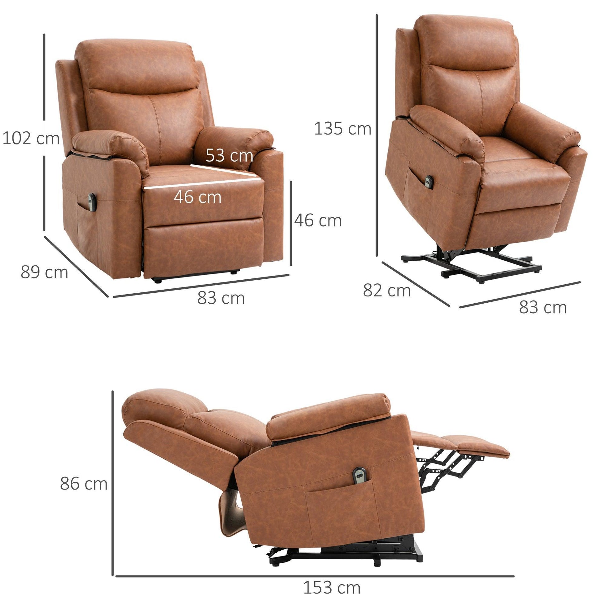 HOMCOM Elderly Power Lift Chair: Remote Control, Brown - ALL4U RETAILER LTD