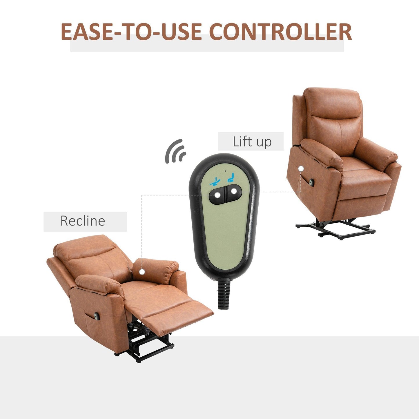 HOMCOM Elderly Power Lift Chair: Remote Control, Brown - ALL4U RETAILER LTD