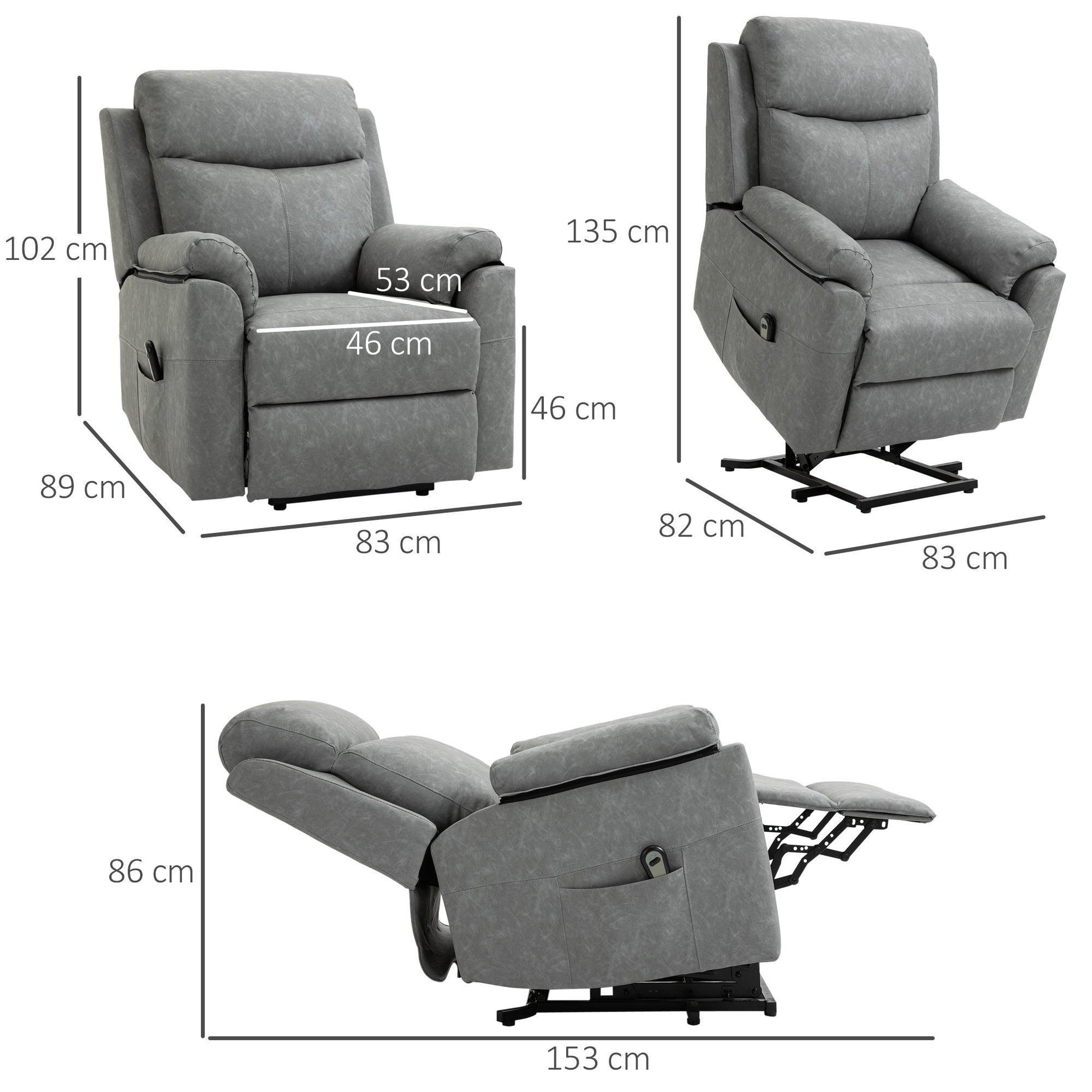 HOMCOM Elderly Power Lift Recliner Chair | Remote Control | Grey - ALL4U RETAILER LTD