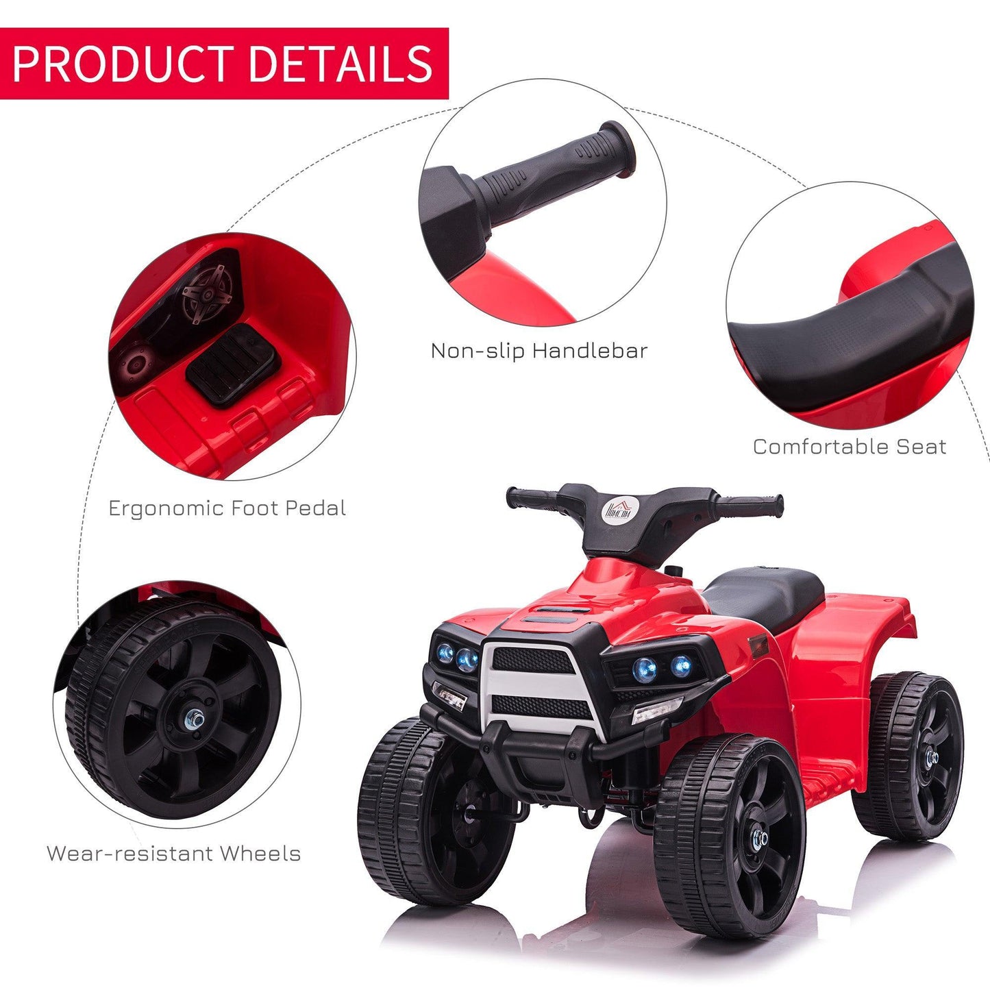 HOMCOM Electric ATV Toy for Toddlers - 6V Quad Bike, Black+Red - ALL4U RETAILER LTD