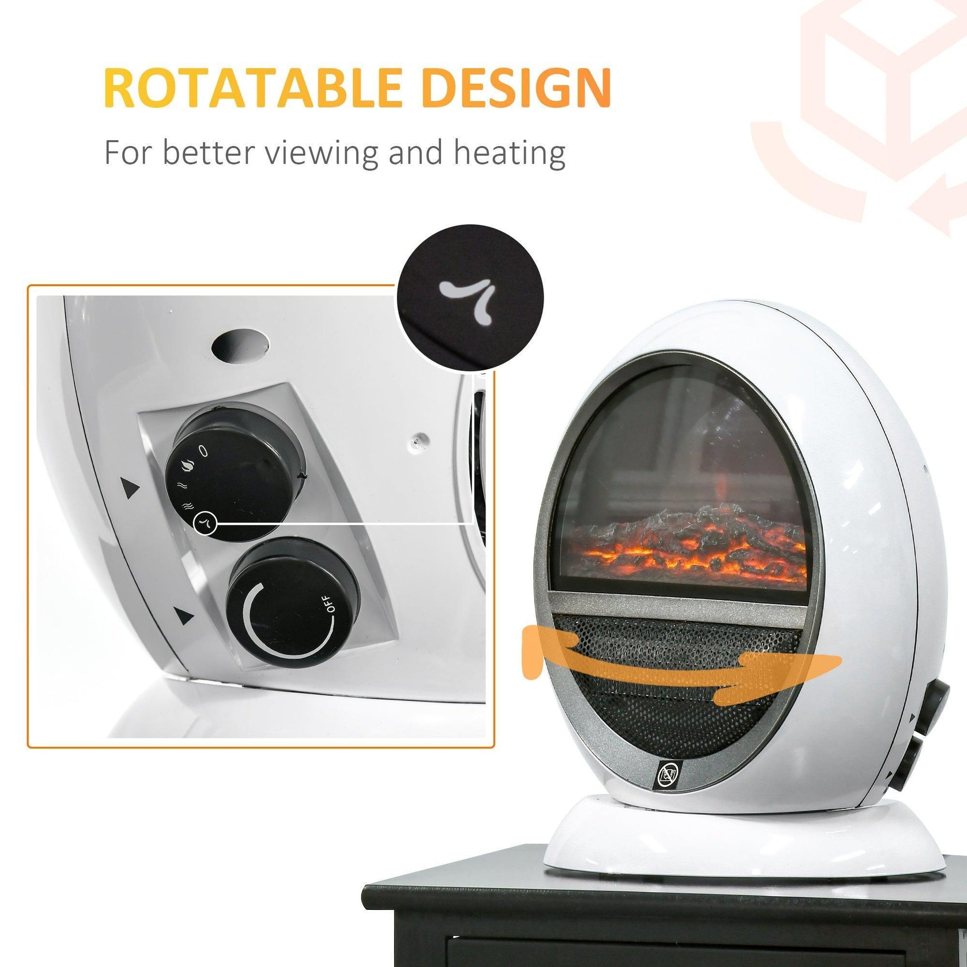 HOMCOM Electric Fireplace Heater - Realistic Flame - Rotatable Head - ALL4U RETAILER LTD