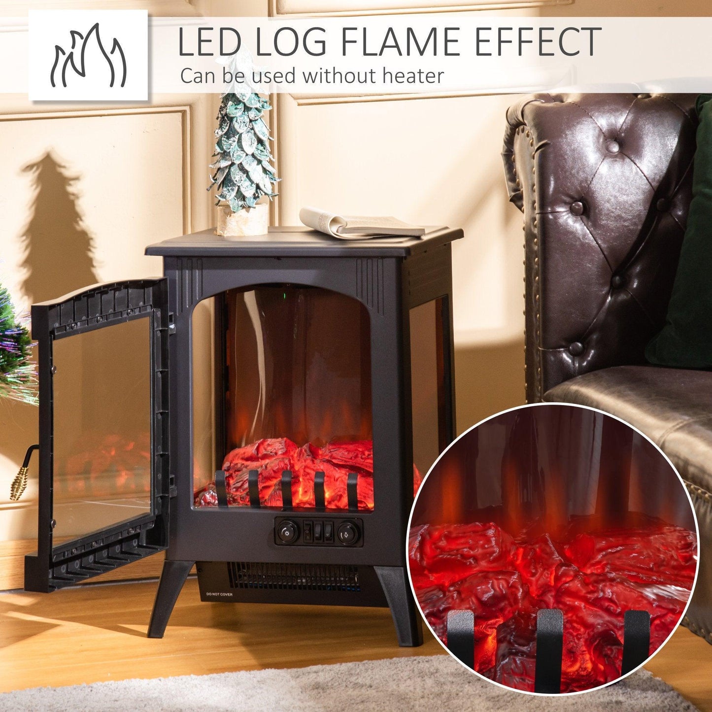 HOMCOM Electric Fireplace Stove: LED Flame, 3-Sided Glass - ALL4U RETAILER LTD