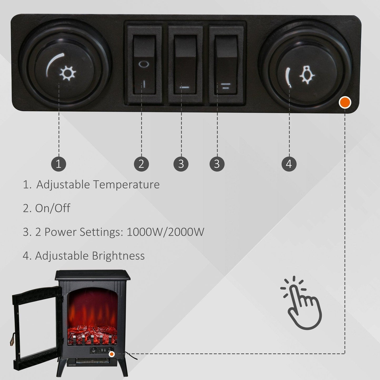 HOMCOM Electric Fireplace Stove: LED Flame, 3-Sided Glass - ALL4U RETAILER LTD