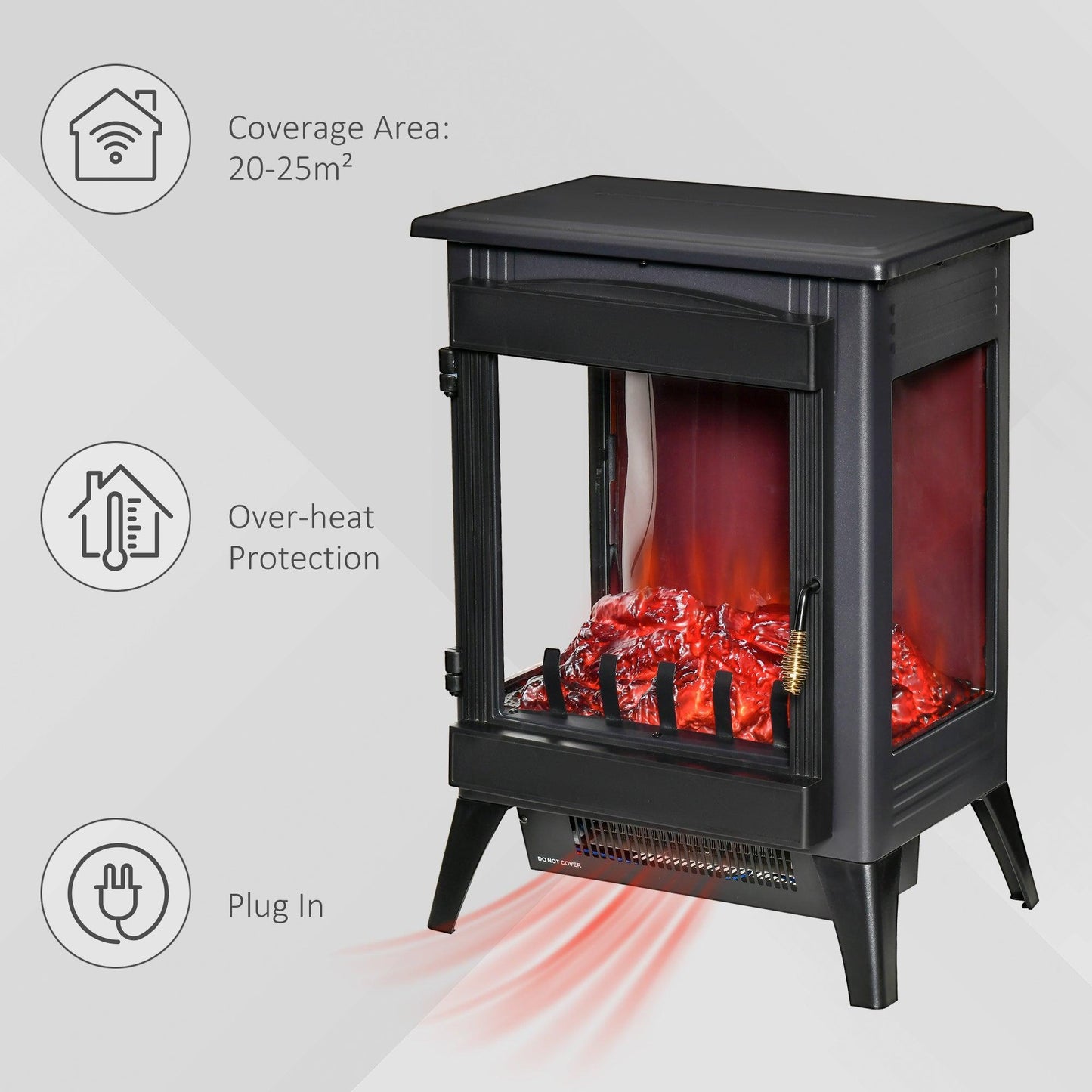 HOMCOM Electric Fireplace Stove: LED Flame, 3-Sided Glass - ALL4U RETAILER LTD