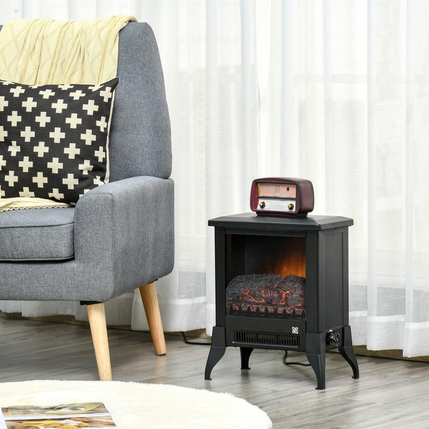 HOMCOM Electric Fireplace Stove, Realistic Flame, Adjustable Temp - ALL4U RETAILER LTD