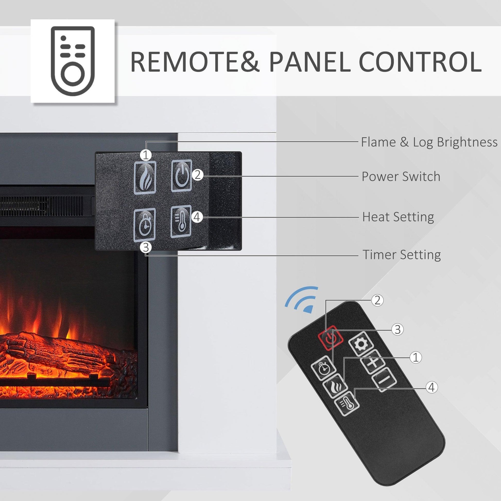 HOMCOM Electric Fireplace with Remote Control, 2000W Heater - ALL4U RETAILER LTD