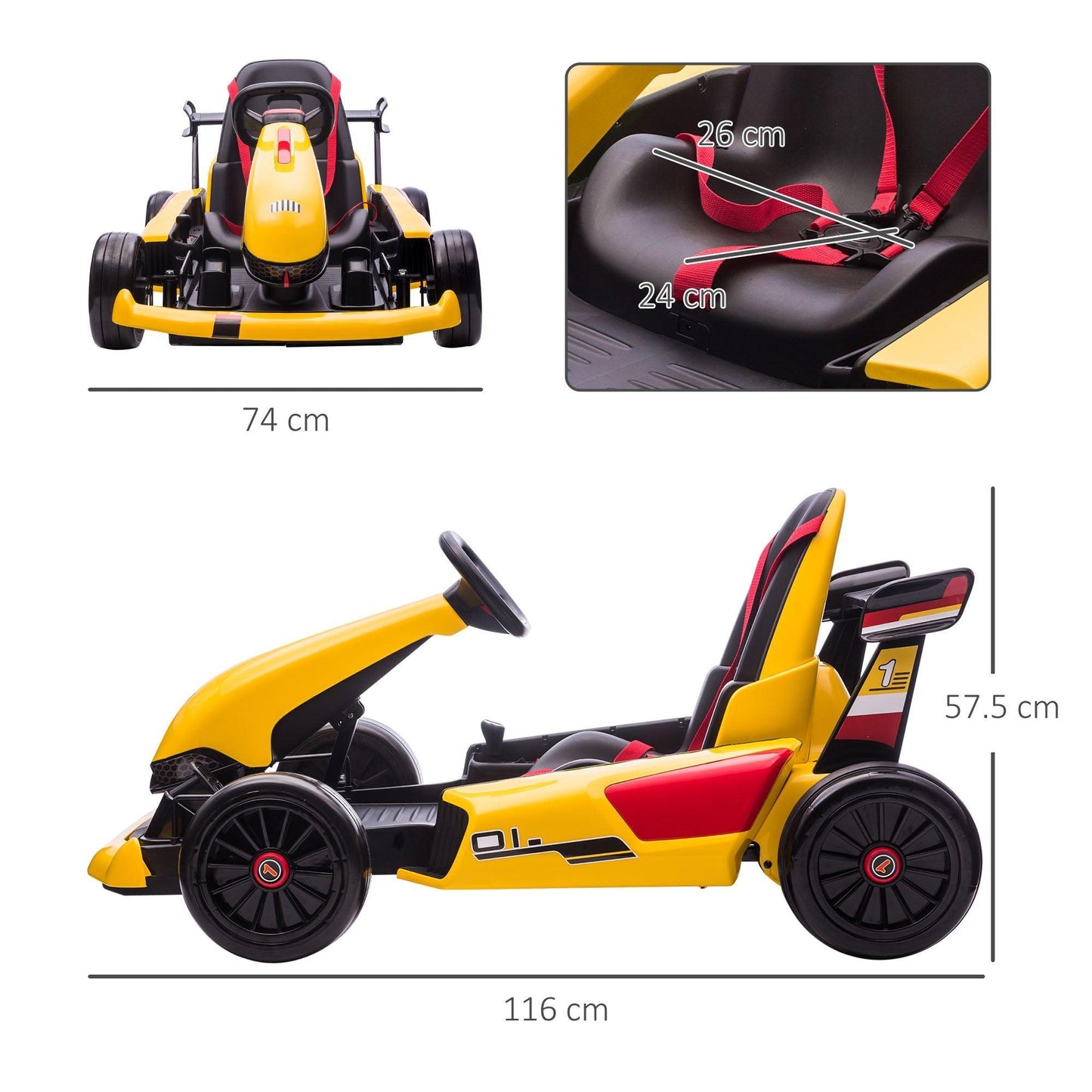 HOMCOM Electric Go Kart for Kids: Adjustable Footrest - ALL4U RETAILER LTD