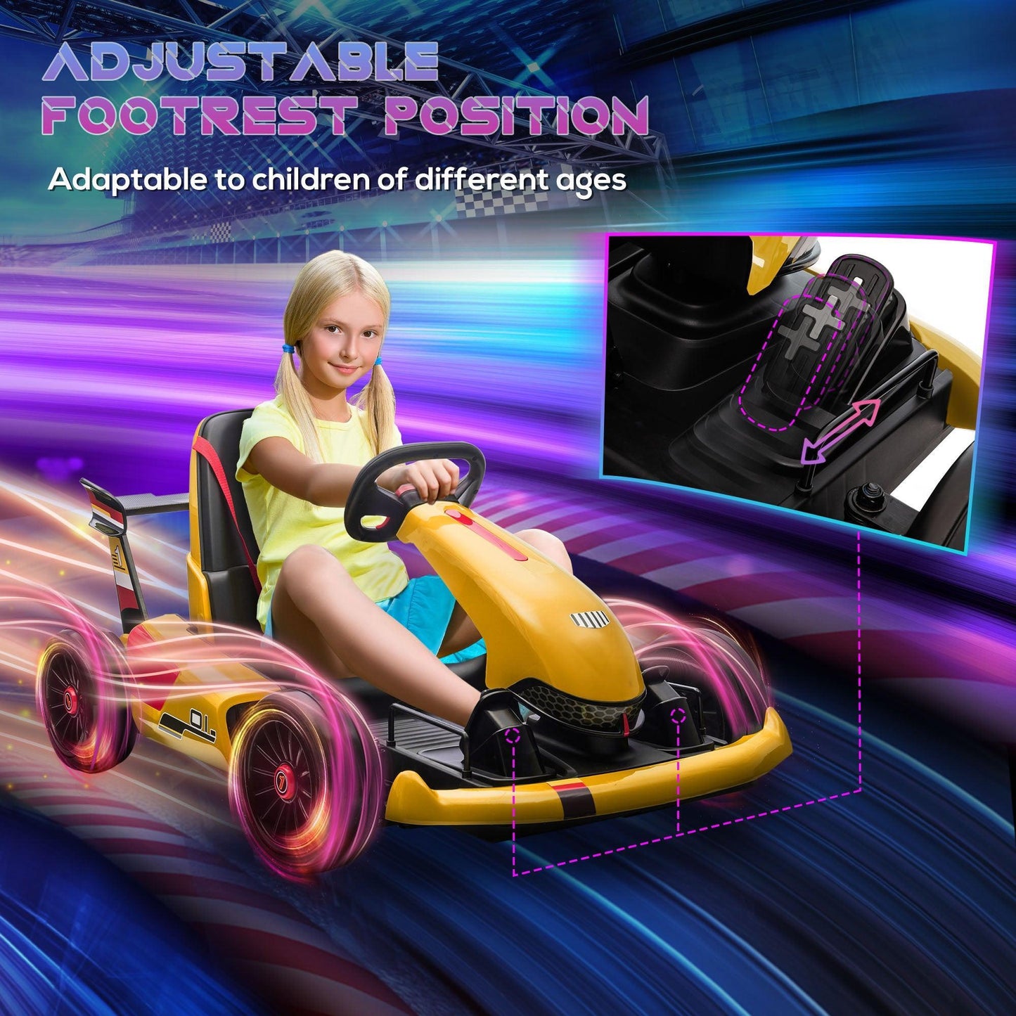 HOMCOM Electric Go Kart for Kids: Adjustable Footrest - ALL4U RETAILER LTD