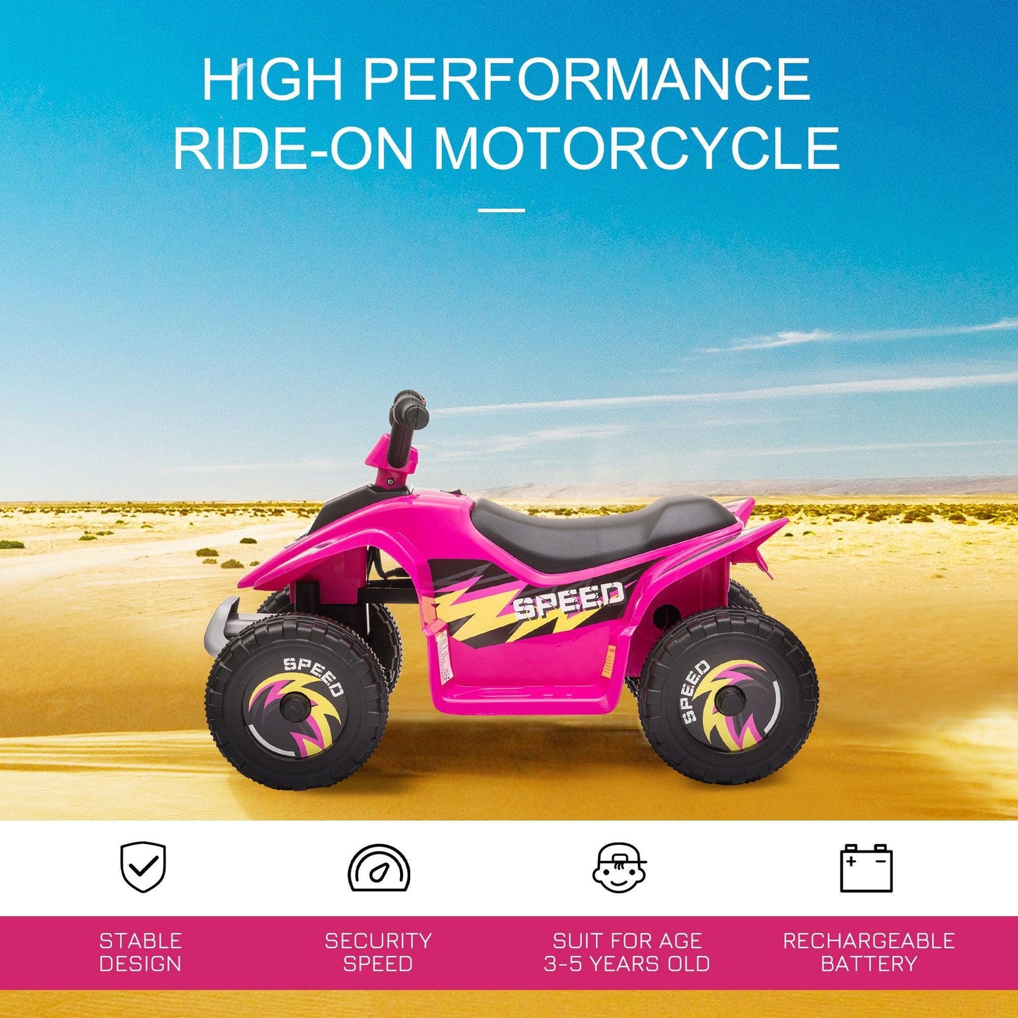 HOMCOM Electric Kids ATV Quad Bike 6V, Pink - ALL4U RETAILER LTD